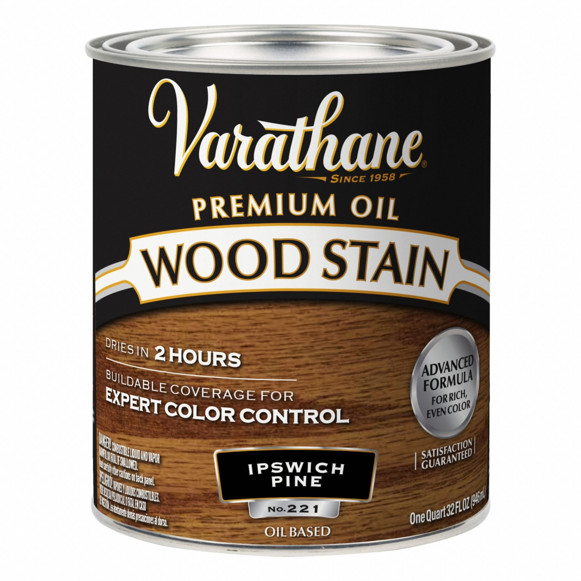 Wood Stain: Wood Stain, Interior, Oil, 1 qt Container Size, Wood, Satin, Ipswich Pine