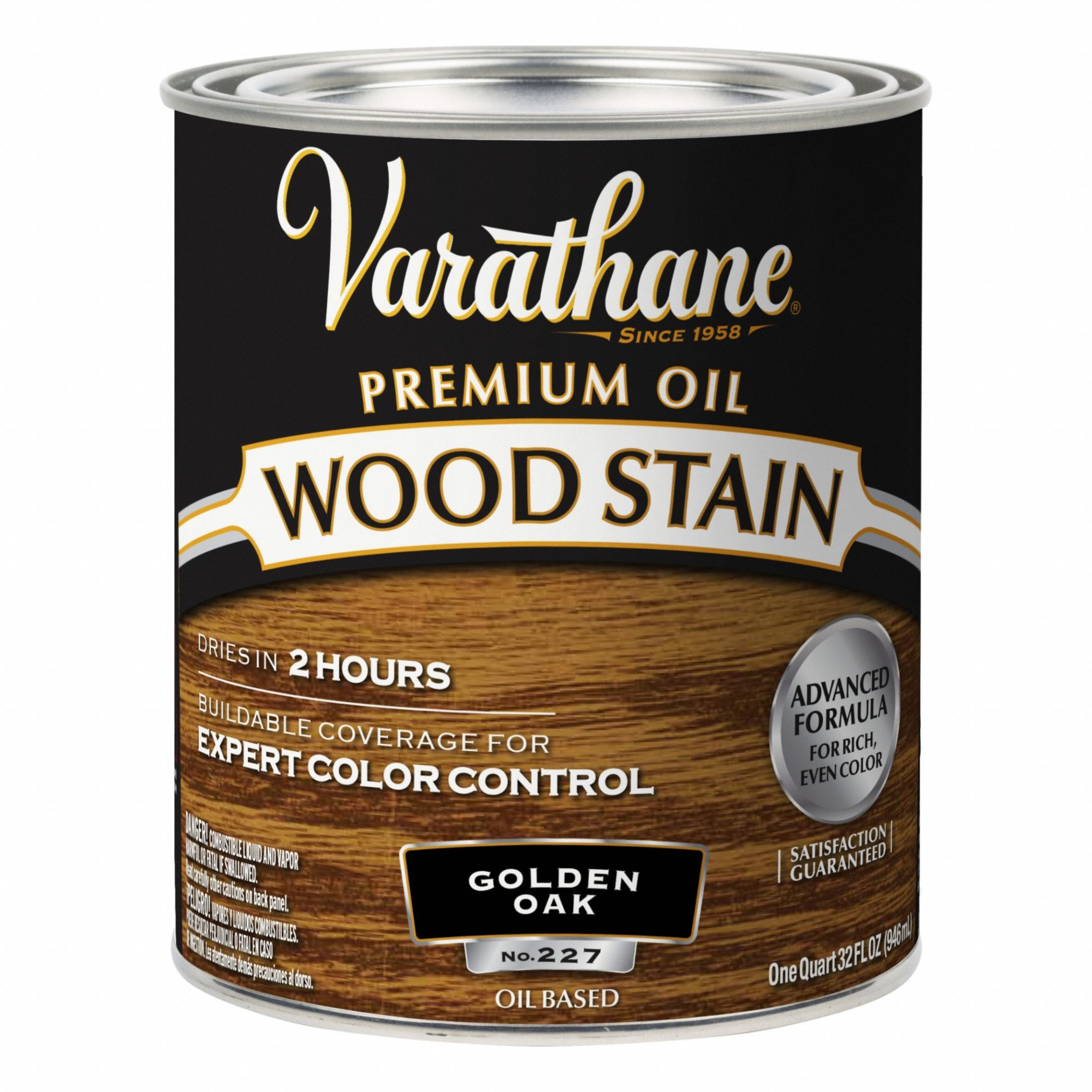 Wood Stain: Wood Stain, Interior, Oil, 1 qt Container Size, Wood, Satin, Golden Oak