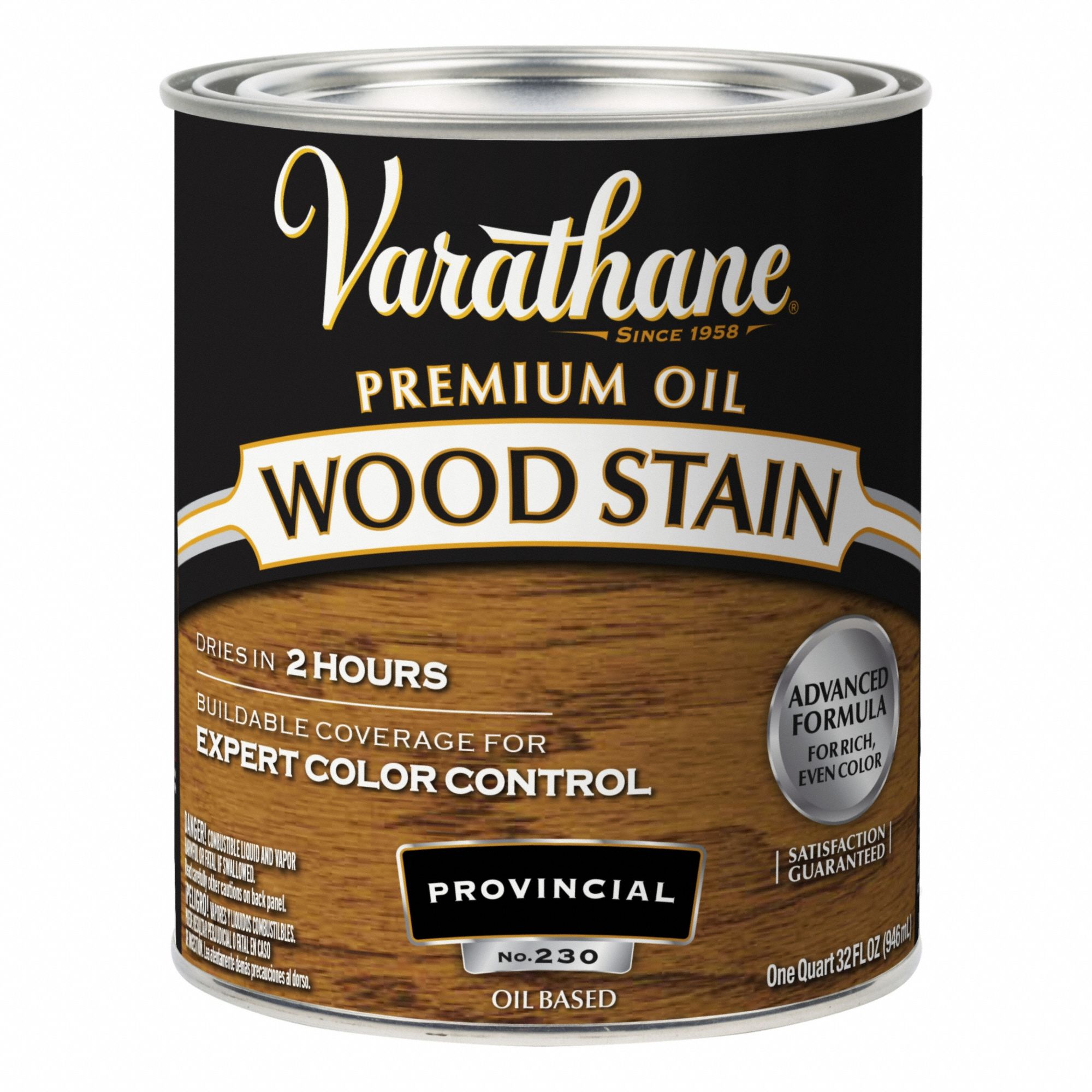 Wood Stain: Wood Stain, Interior, Oil, 1 qt Container Size, Wood, Satin, Provincial