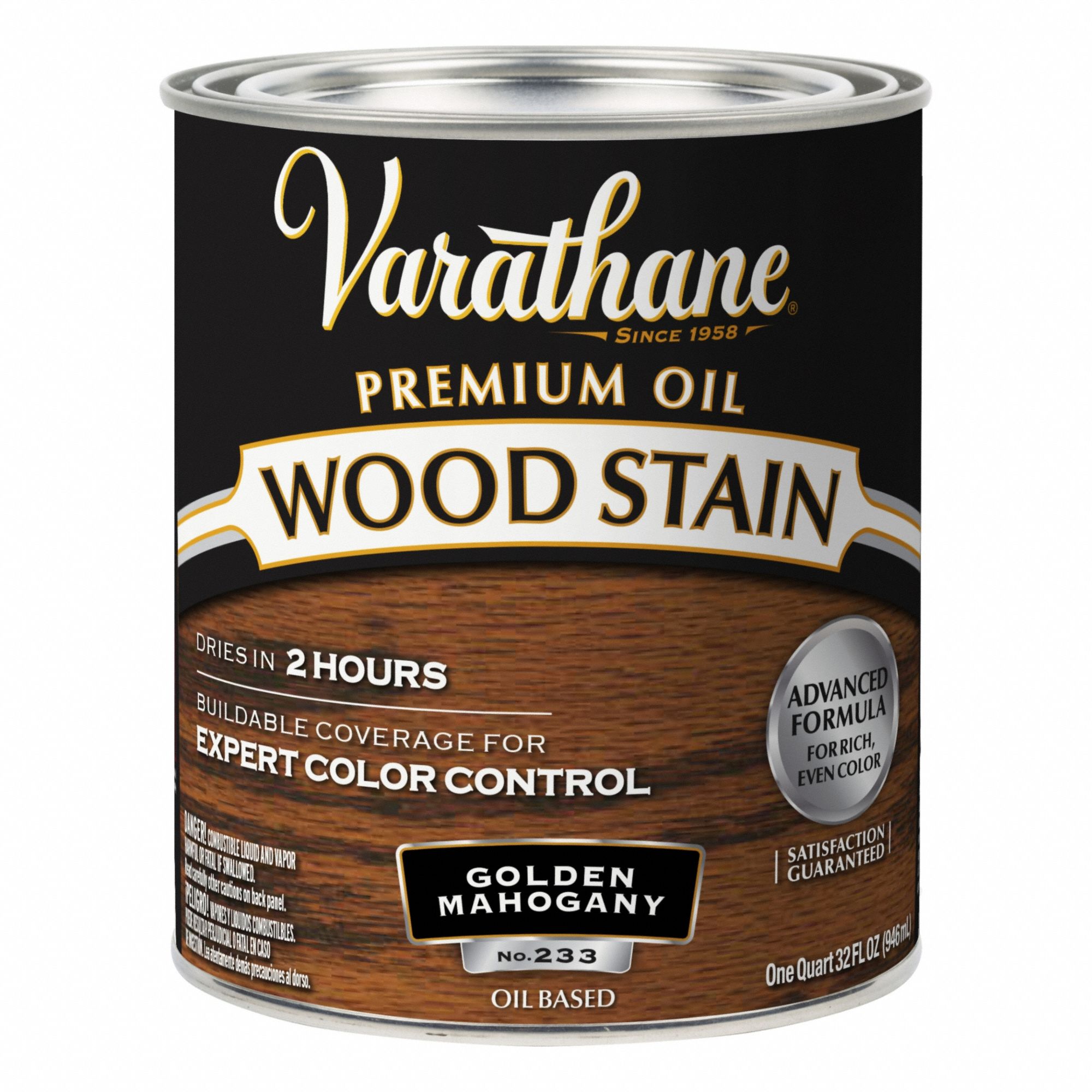 Wood Stain: Wood Stain, Interior, Oil, 1 qt Container Size, Wood, Satin, Golden Mahogany