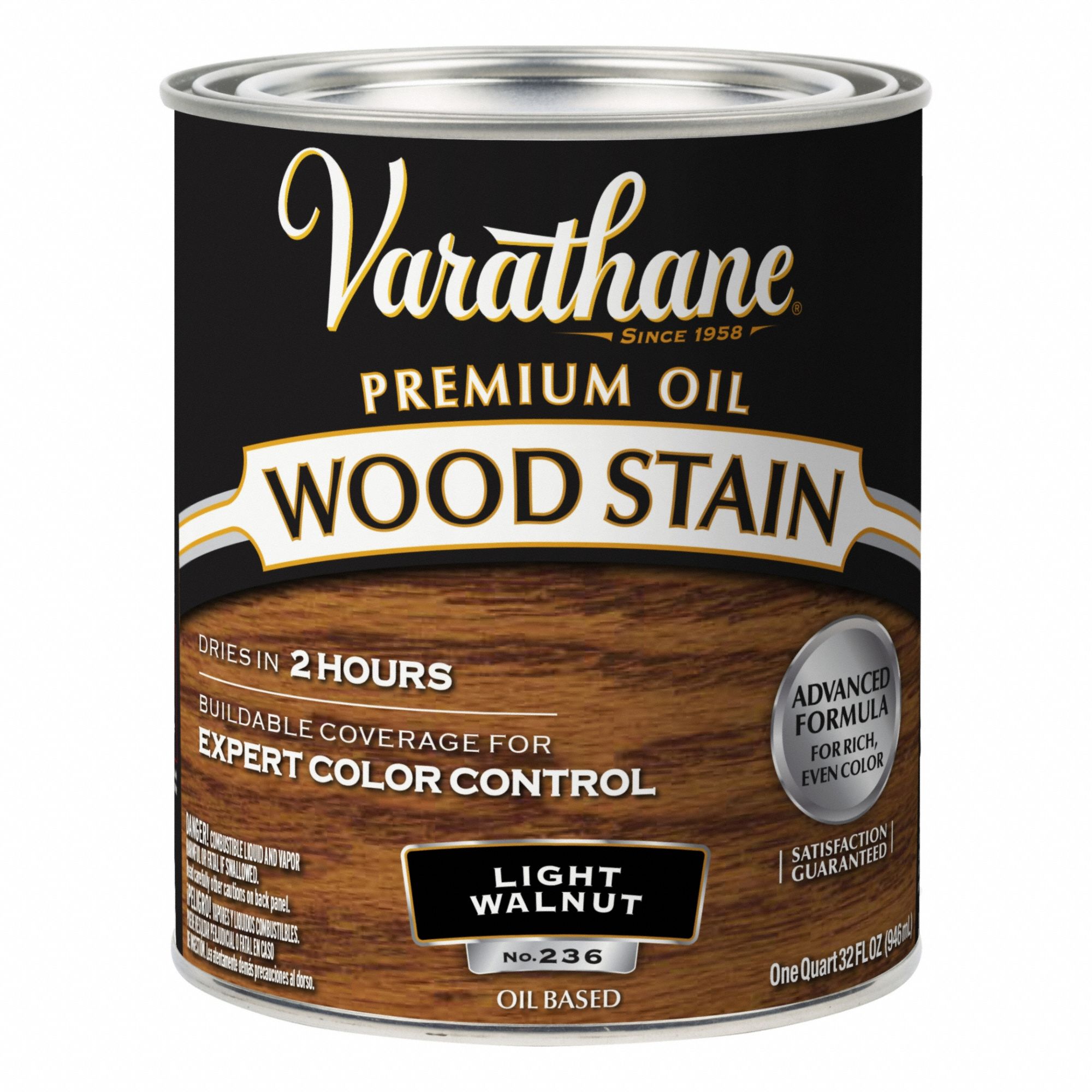 Wood Stain: Wood Stain, Interior, Oil, 1 qt Container Size, Wood, Satin, Light Walnut