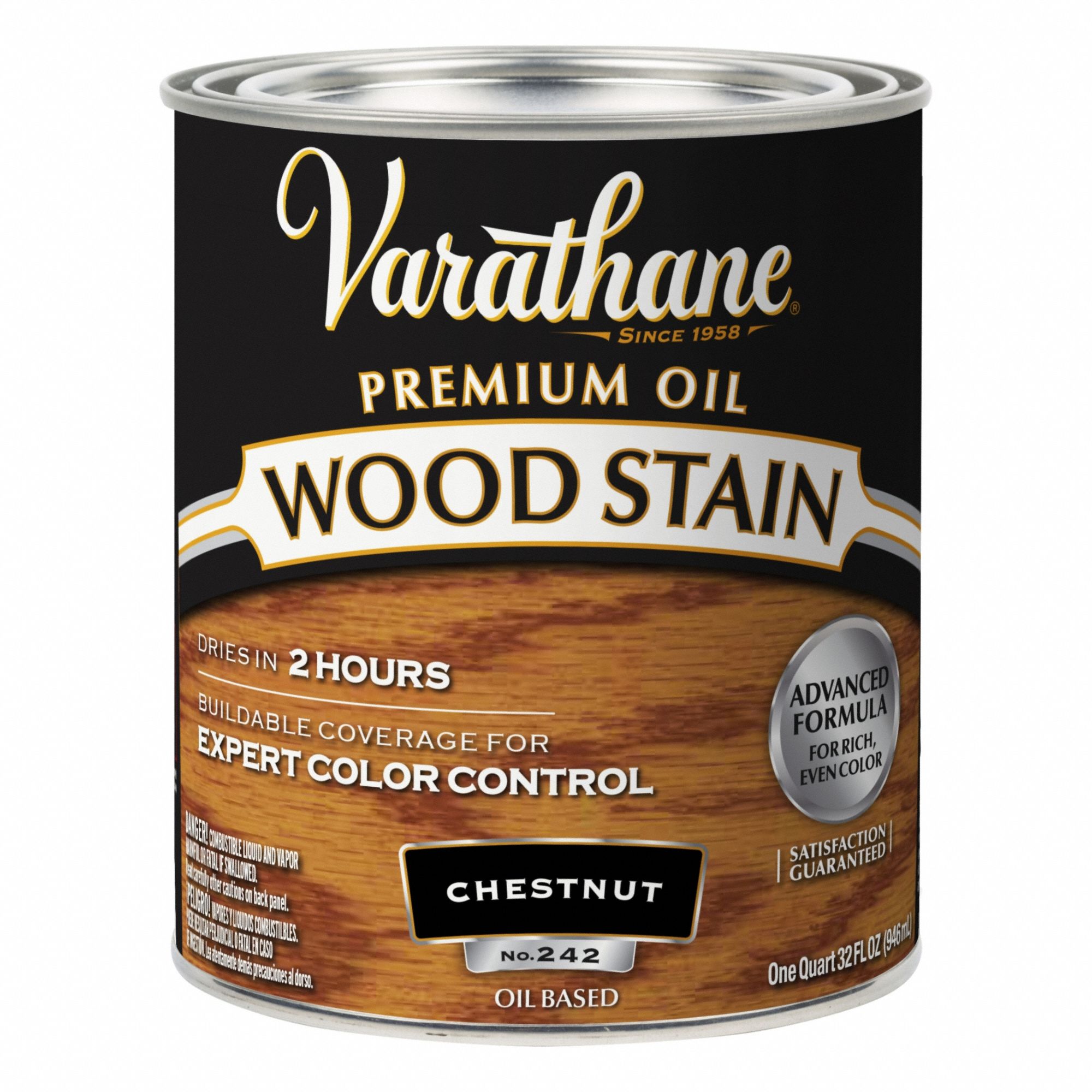 Wood Stain: Wood Stain, Interior, Oil, 1 qt Container Size, Wood, Satin, Chestnut, Premium