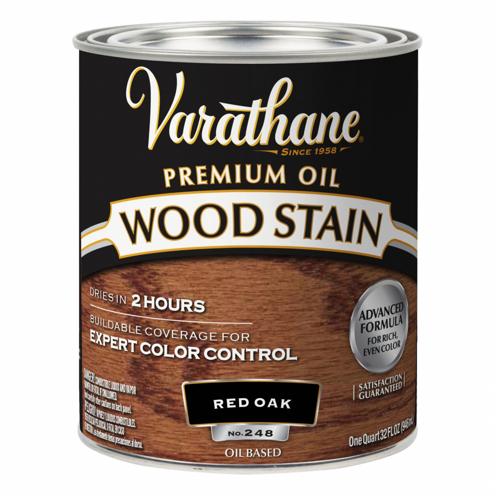 Wood Stain: Wood Stain, Interior, Oil, 1 qt Container Size, Wood, Satin, Red Oak, Premium