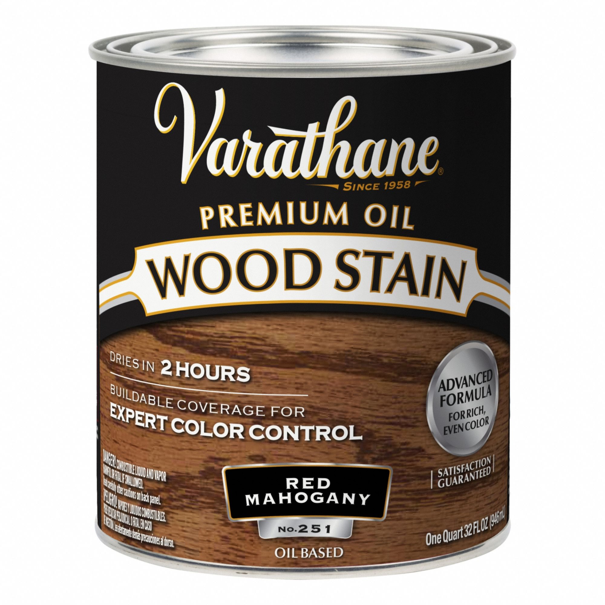 Wood Stain: Wood Stain, Interior, Oil, 1 qt Container Size, Wood, Satin, Red Mahogany