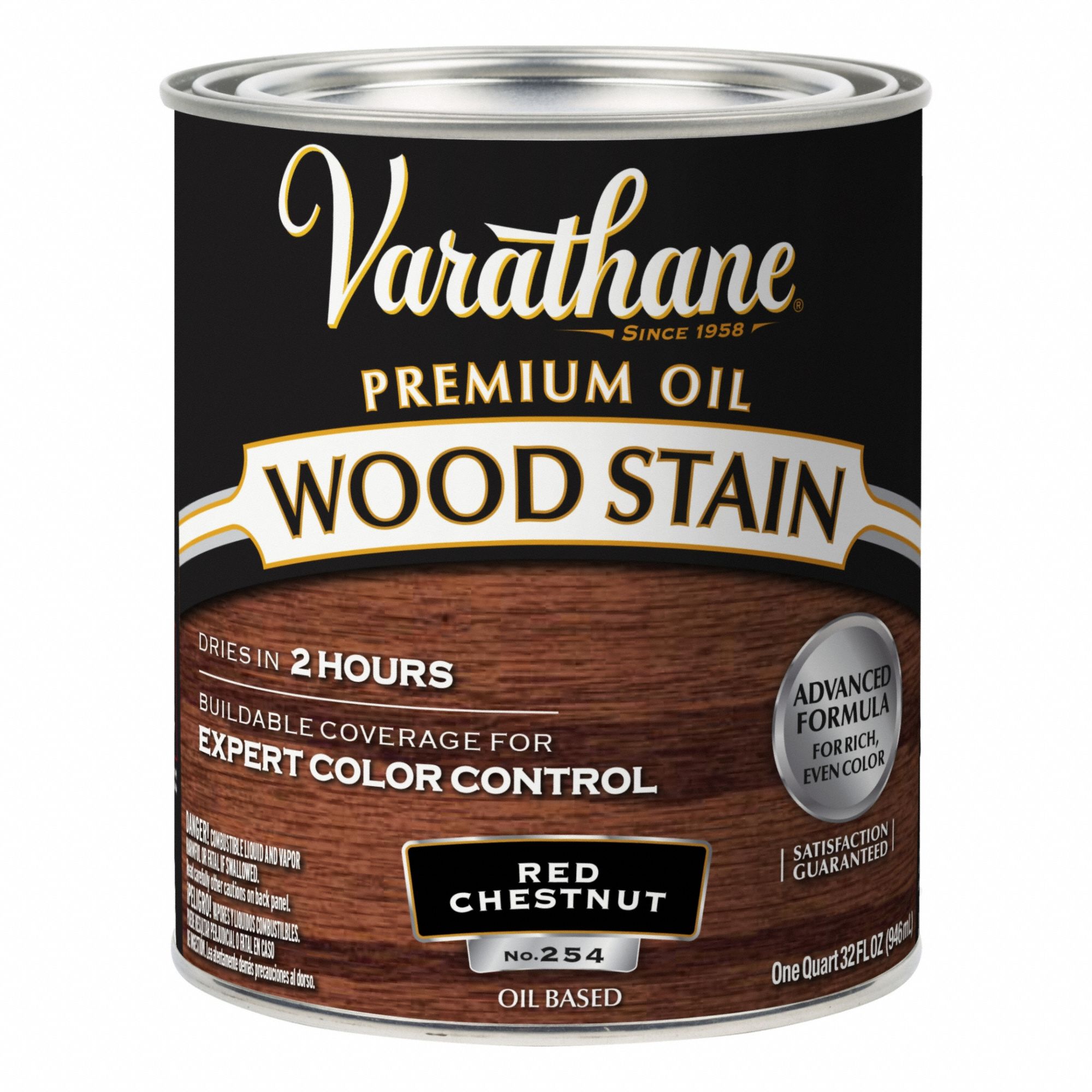 Wood Stain: Wood Stain, Interior, Oil, 1 qt Container Size, Wood, Satin, Red Chestnut