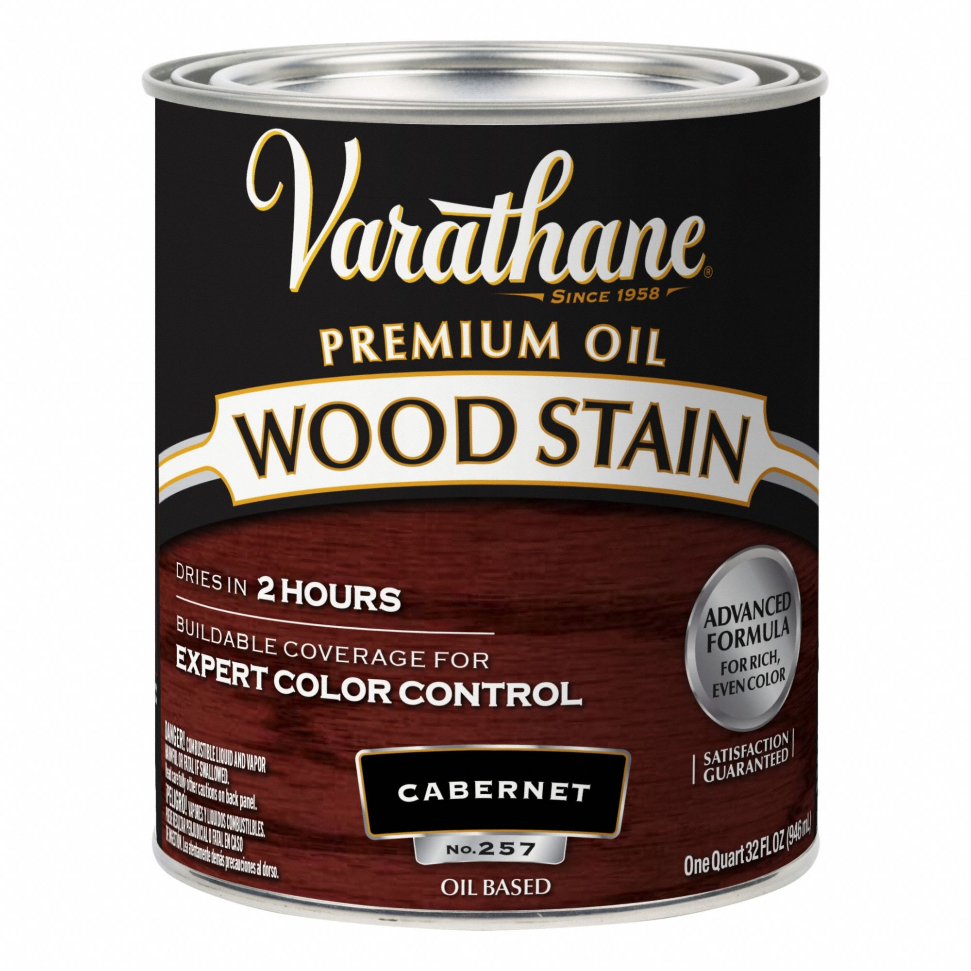 Wood Stain: Wood Stain, Interior, Oil, 1 qt Container Size, Wood, Satin, Cabernet, Premium