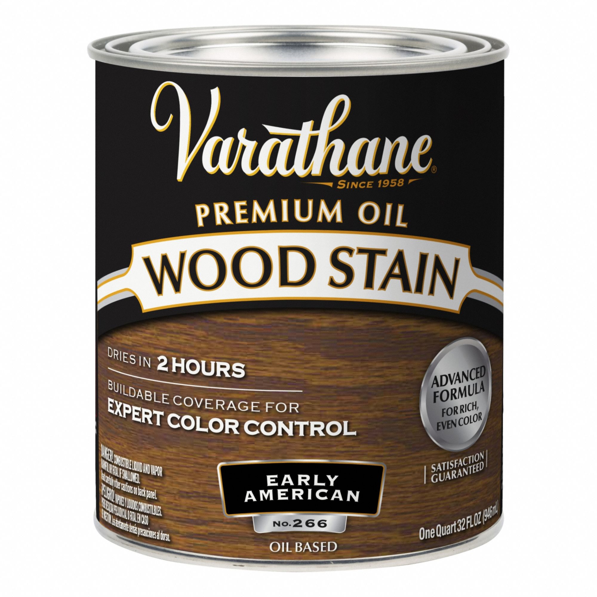 Wood Stain: Wood Stain, Interior, Oil, 1 qt Container Size, Wood, Satin, Early American