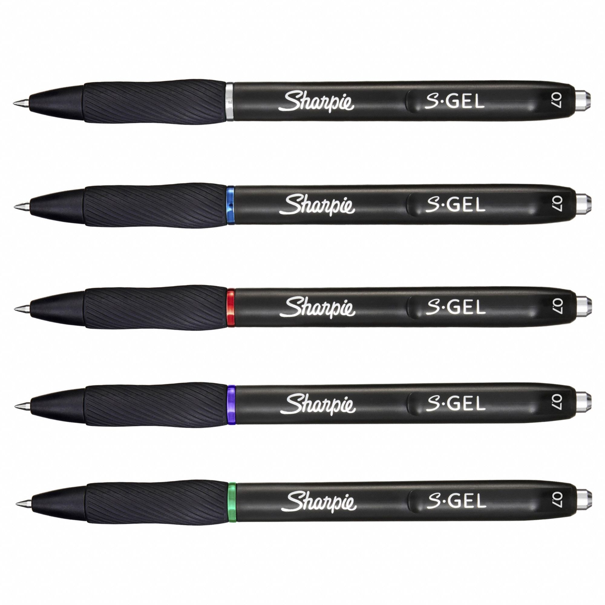 Pen: S-Gel, Assorted, 0.7 mm, Retractable, Black, Plastic, Cushion Included, Medium, 8 PK