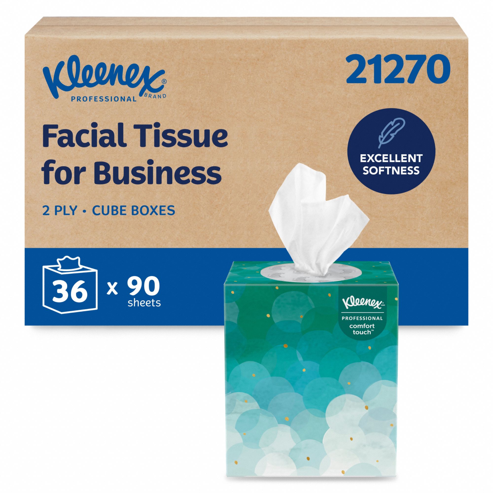 Facial Tissue: Cube, Kleenex® Professional, 8 in x 8 3/8 in Sheet Size, 90 Sheets, 36 PK