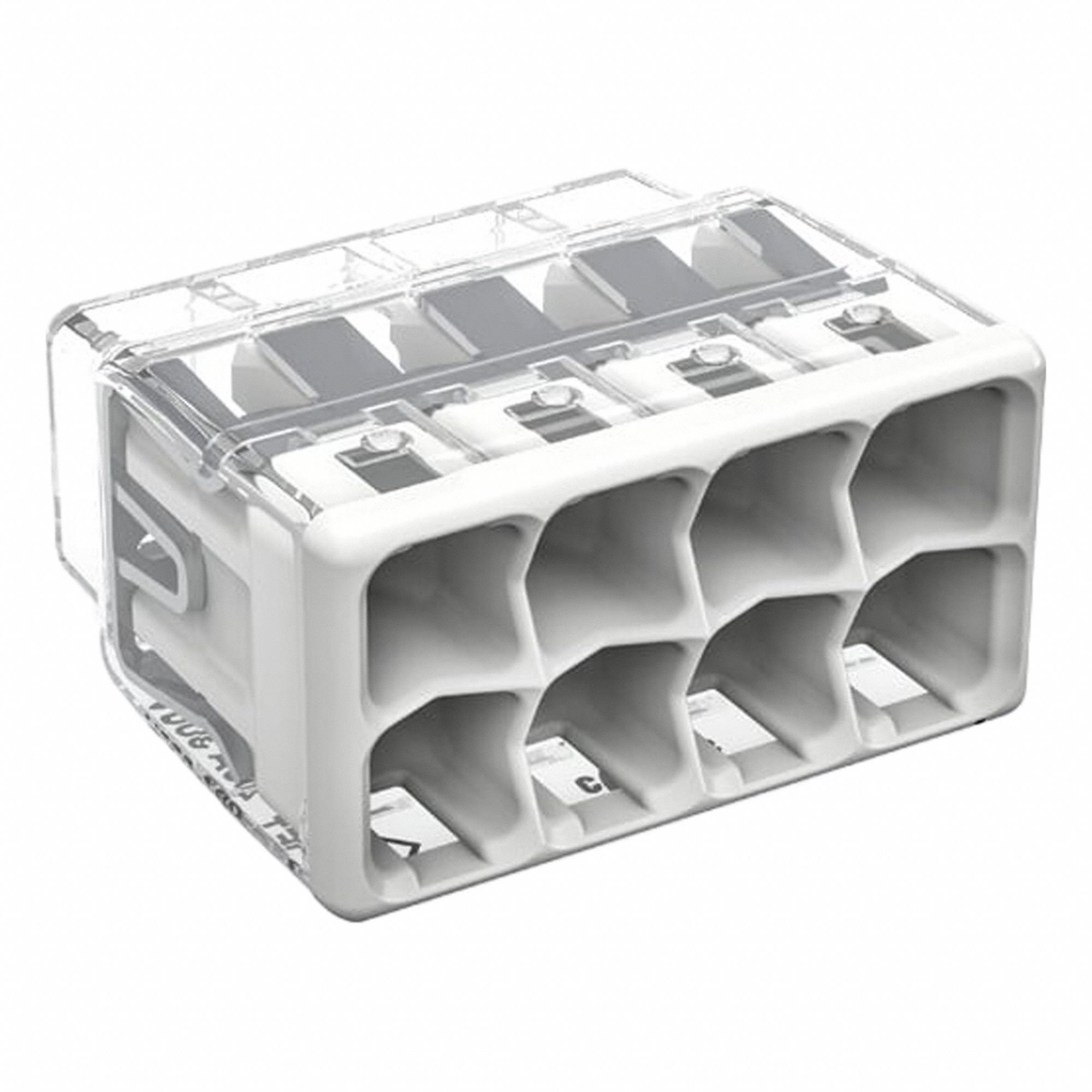 Push-In Wire Connector: 2773 Series, 8 Port, 20 AWG – 12 AWG Solid Wire Size Range, 32 A, 600 V