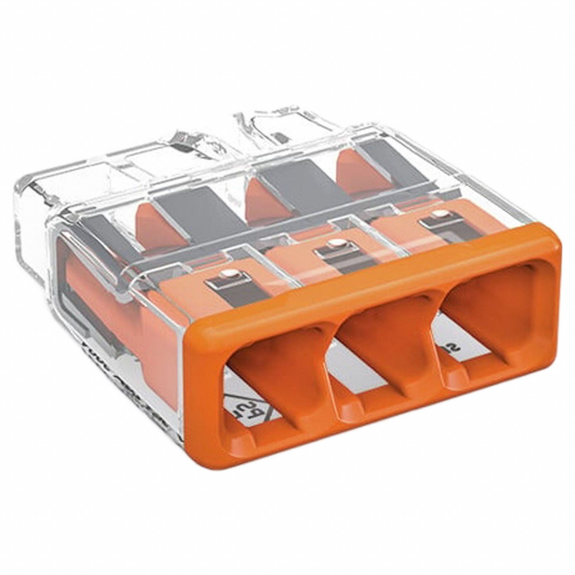 Push-In Wire Connector: 2773 Series, 3 Port, 20 AWG – 12 AWG Solid Wire Size Range, 32 A, 600 V