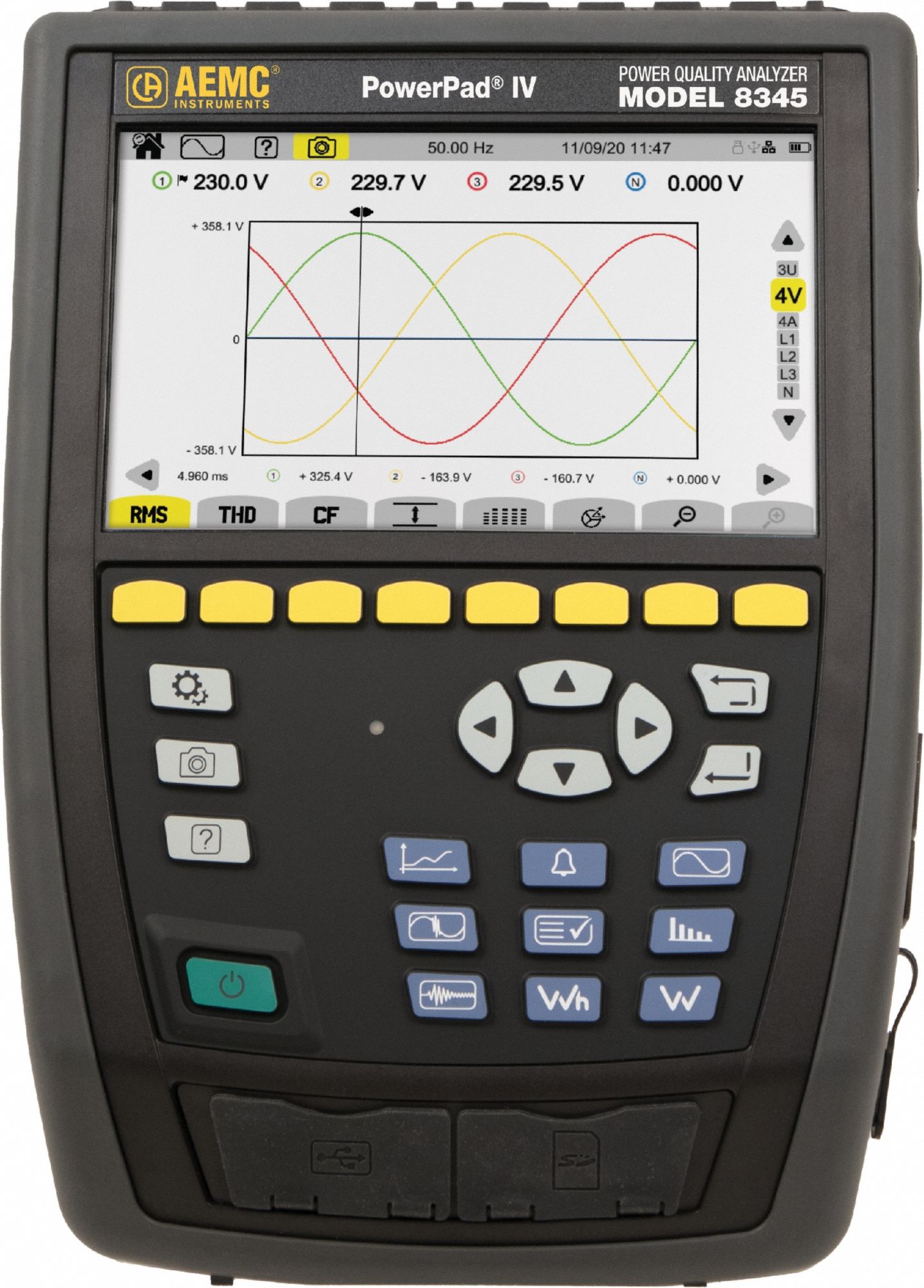 Power Quality Analyzer: For Three Phase, CAT IV 1000V, IP54, Digital, 10 kA