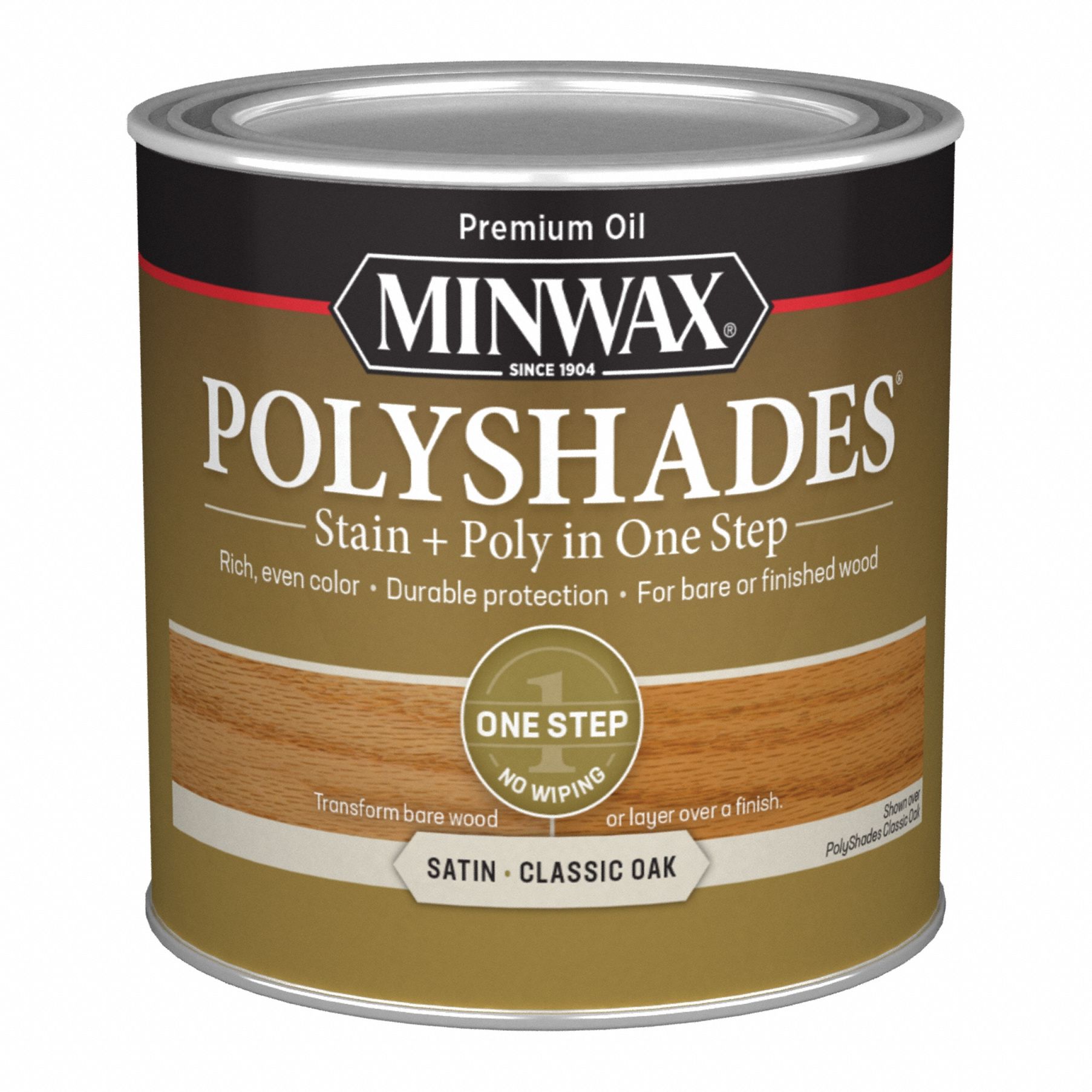 Wood Stain: Wood Stain and Sealer, Interior, Oil, 0.5 pt Container Size, Wood, Satin, 1 Step