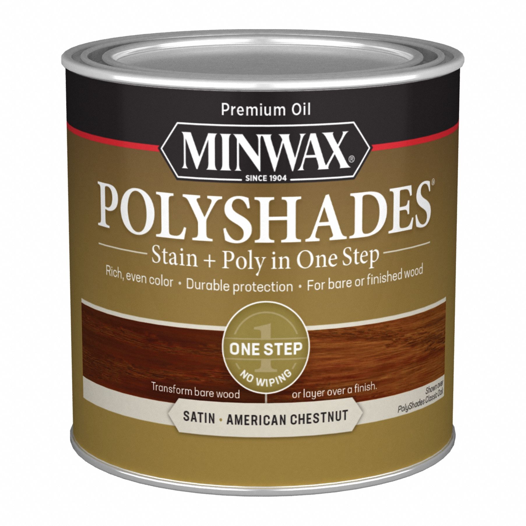 Wood Stain: Wood Stain and Sealer, Interior, Oil, 0.5 pt Container Size, Wood, Satin, 1 Step