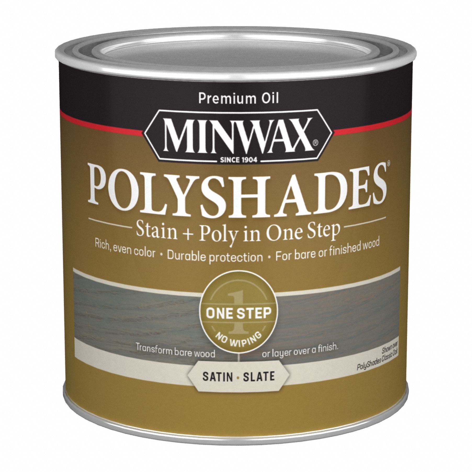 Wood Stain: Wood Stain and Sealer, Interior, Oil, 0.5 pt Container Size, Wood, Satin, Slate