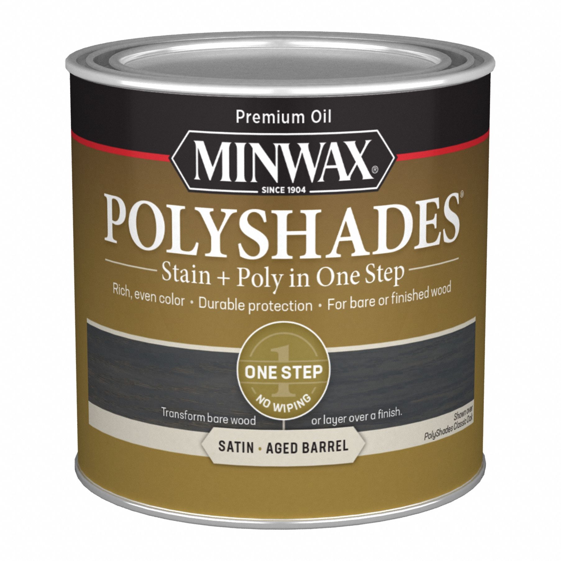 Wood Stain: Wood Stain and Sealer, Interior, Oil, 0.5 pt Container Size, Wood, Satin, 1 Step