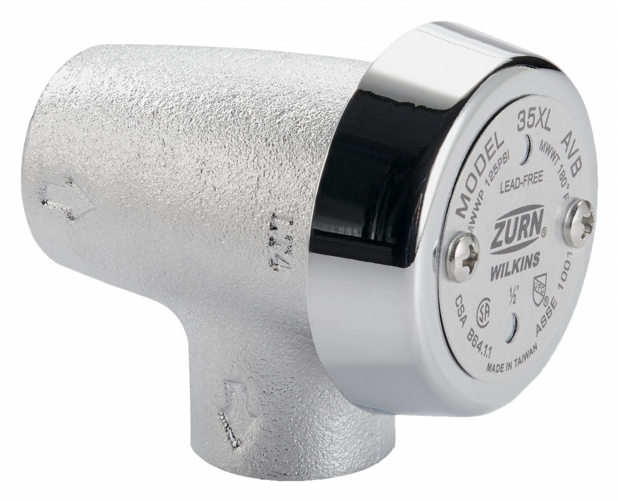 Atmospheric Vacuum Breaker: 1/2 in Pipe Size, Rough Chrome, For Water Media, Bronze