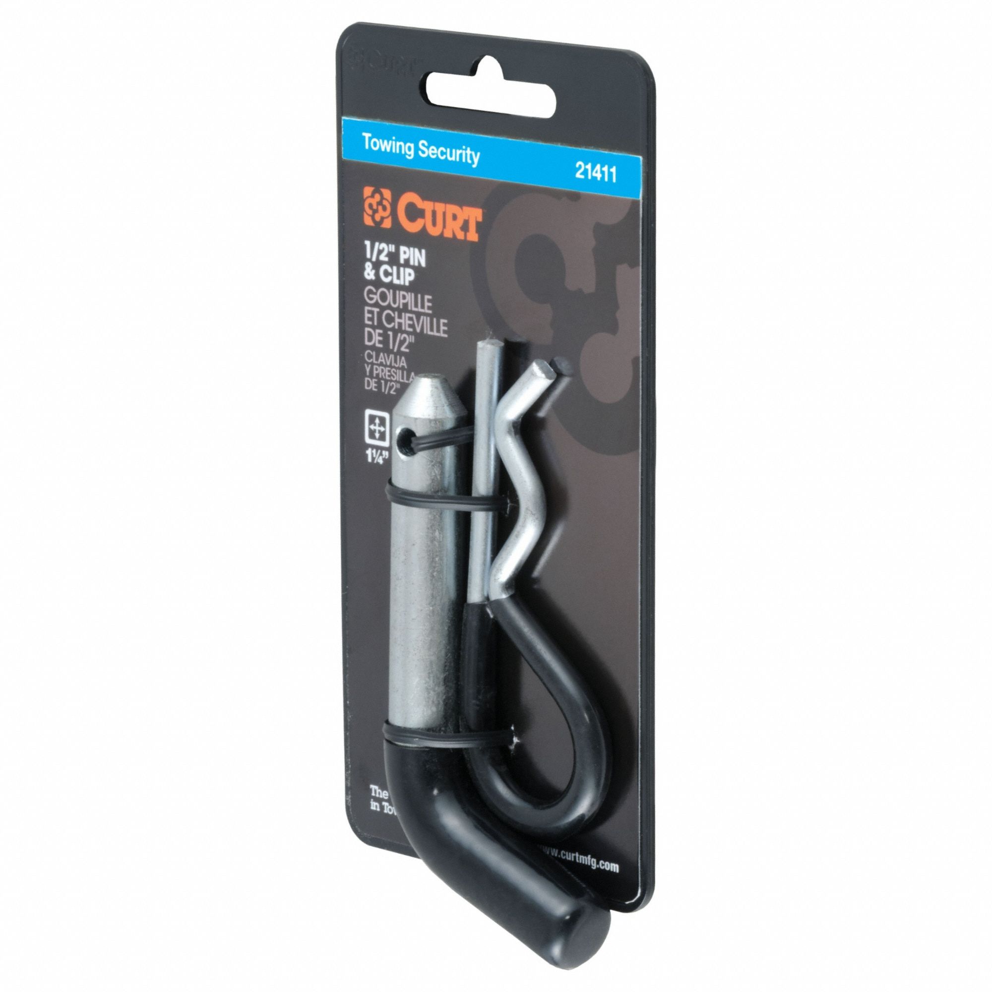 Trailer Hitch Pin: 1 1/4 in Compatible Hitch Size, 1/2 in Pin Dia, I/II, 4 1/2 in Overall Lg