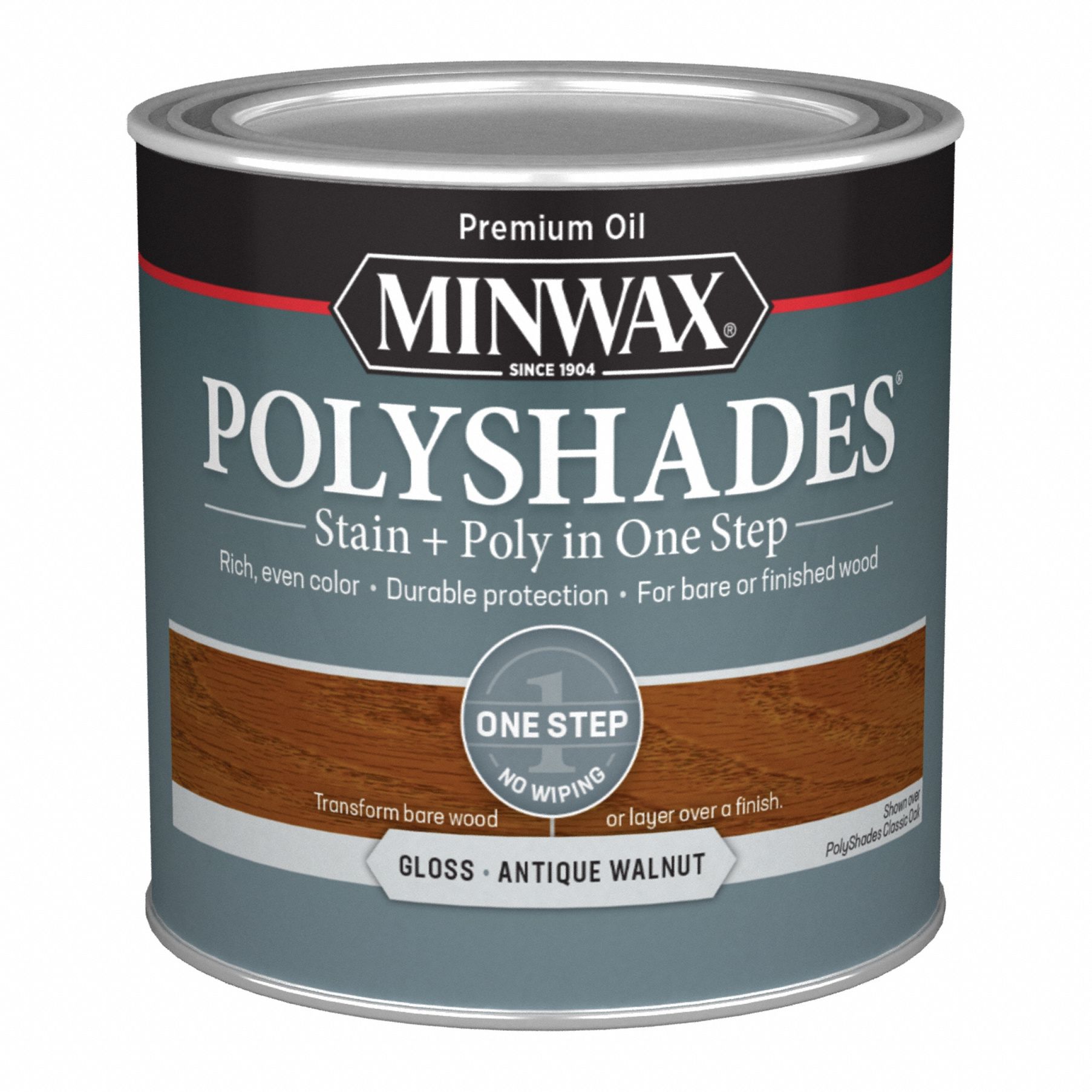 Wood Stain: Wood Stain and Sealer, Interior, Oil, 0.5 pt Container Size, Wood, Gloss, 1 Step