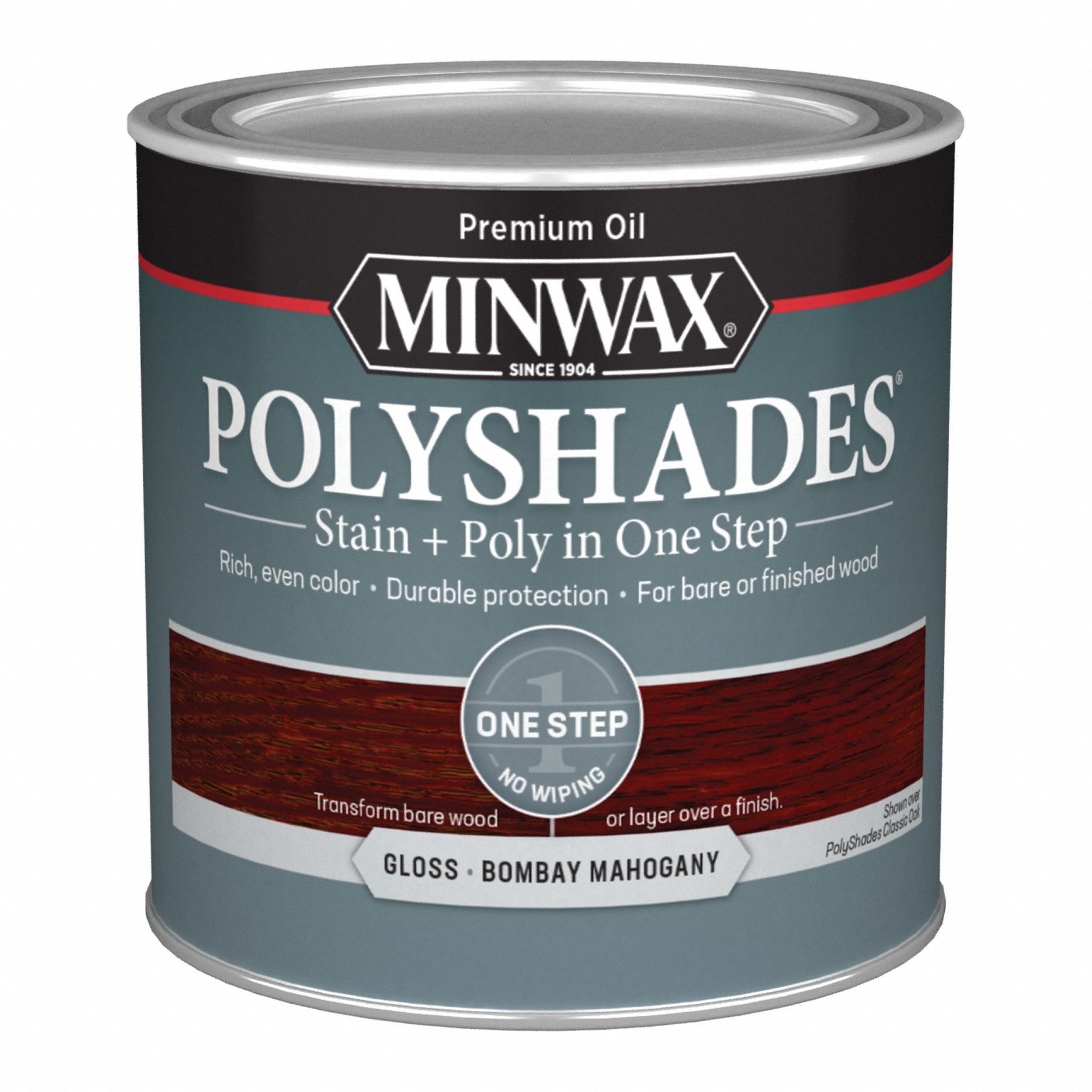 Wood Stain: Wood Stain and Sealer, Interior, Oil, 0.5 pt Container Size, Wood, Gloss, 1 Step