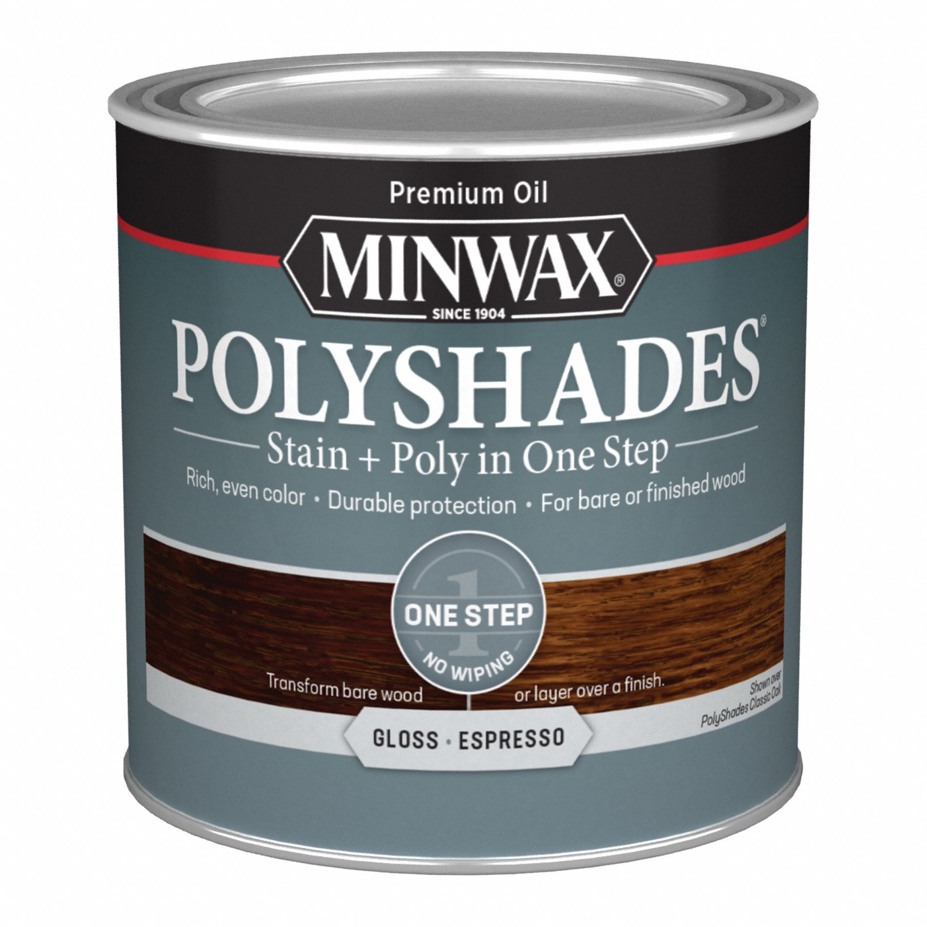 Wood Stain: Wood Stain and Sealer, Interior, Oil, 0.5 pt Container Size, Wood, Gloss, 1 Step