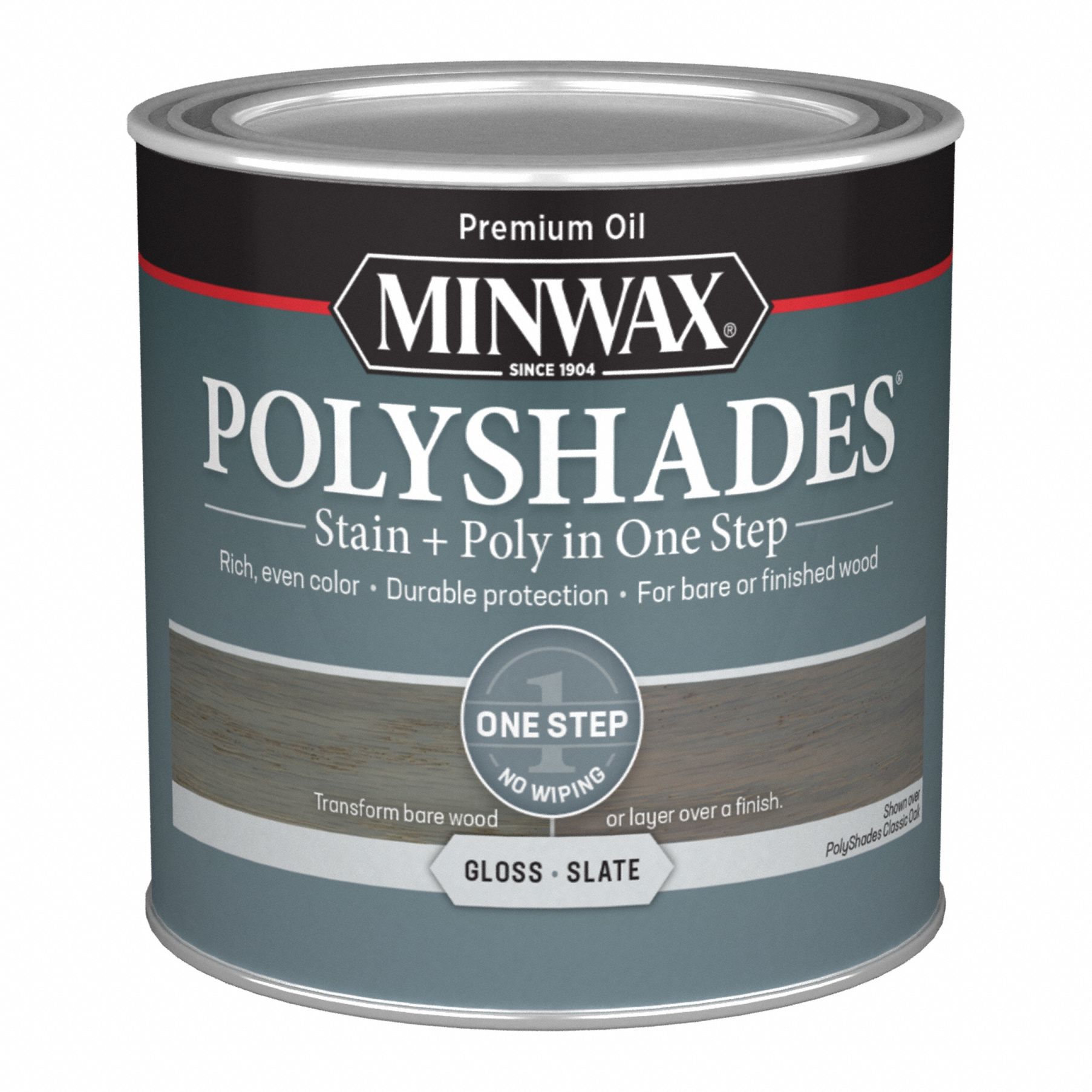 Wood Stain: Wood Stain and Sealer, Interior, Oil, 0.5 pt Container Size, Wood, Gloss, Slate