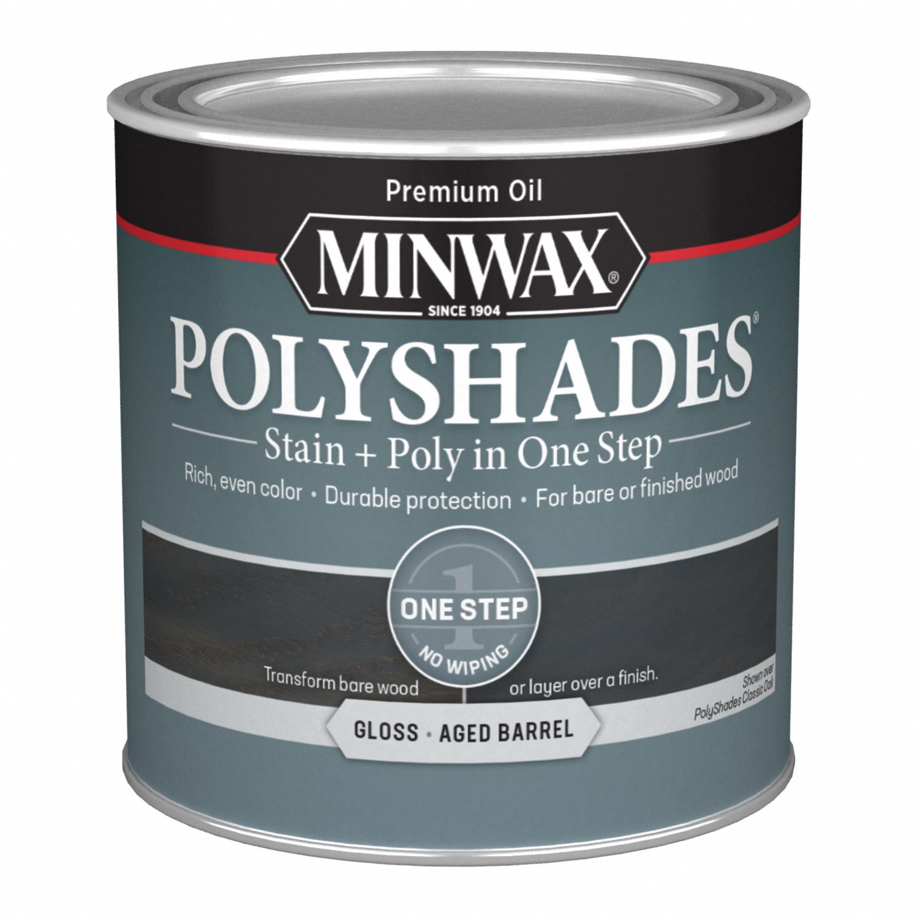 Wood Stain: Wood Stain and Sealer, Interior, Oil, 0.5 pt Container Size, Wood, Gloss, 1 Step