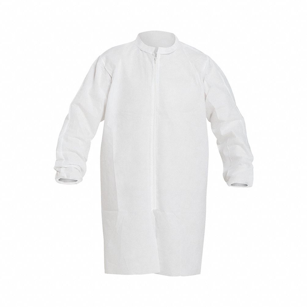 Disposable Lab Coat: ProShield®, Mandarin Collar, Zipper Closure, 0 Pockets, Elastic Cuff