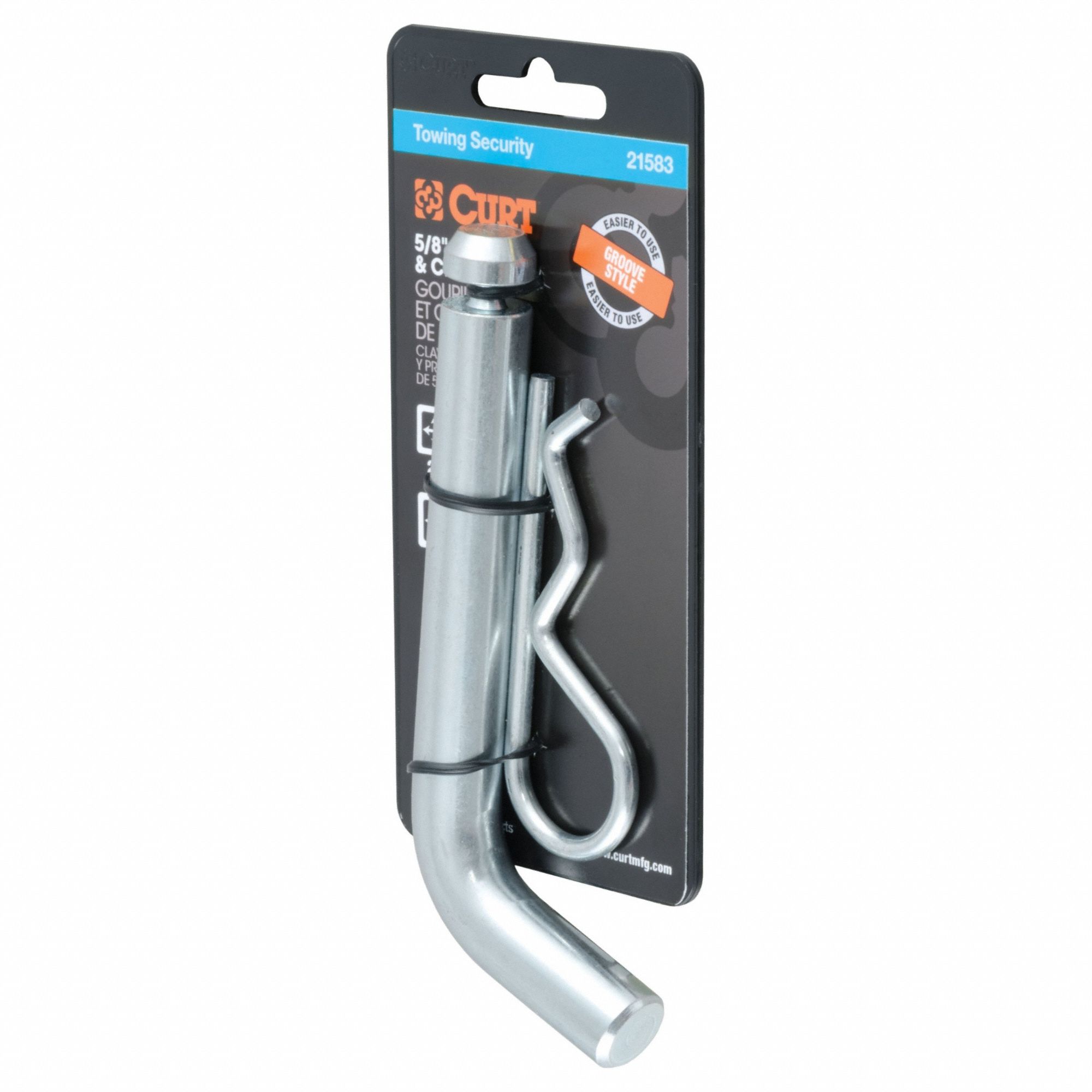 Trailer Hitch Pin: 2 in_2 1/2 in Compatible Hitch Size, 5/8 in Pin Dia, III/IV/V, Hitch Clip