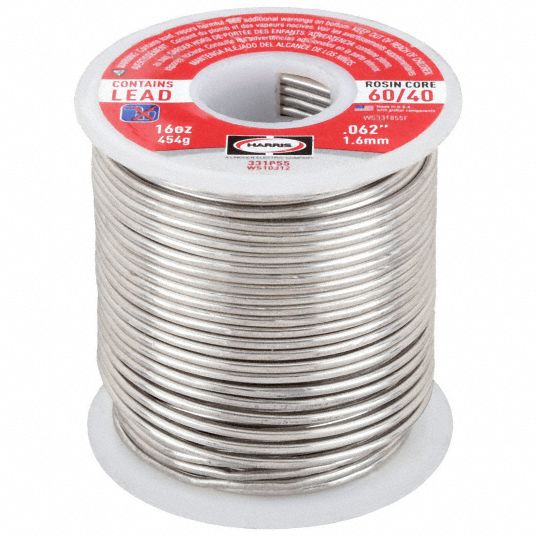 HARRIS Solder Wire: 1/16 in x 1 lb, 40/60, 40% Tin, 60% Lead, Tin-Lead