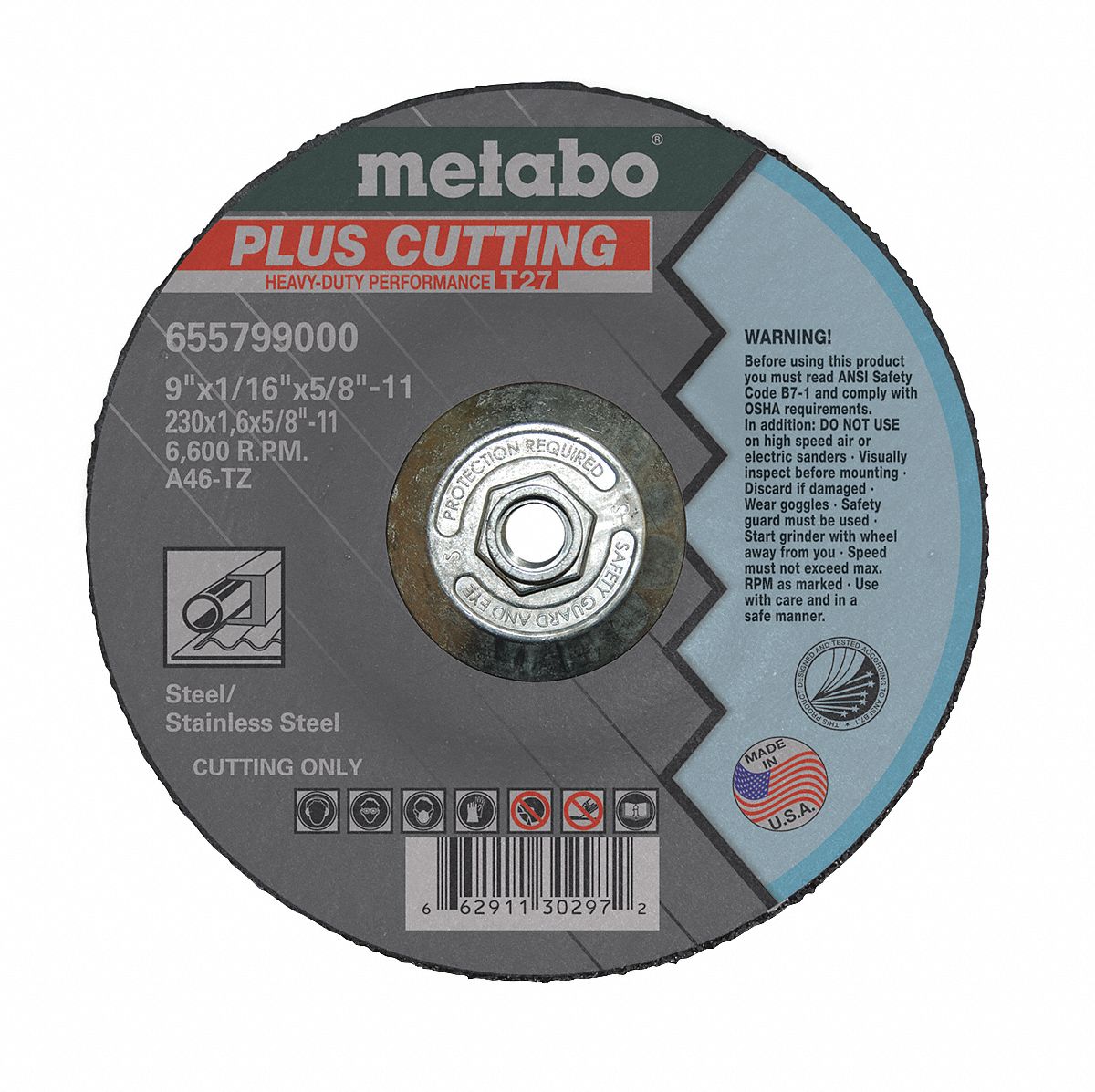 Cutting Wheel, T27, A46TZ, 9"X1/16"X5/8"-11