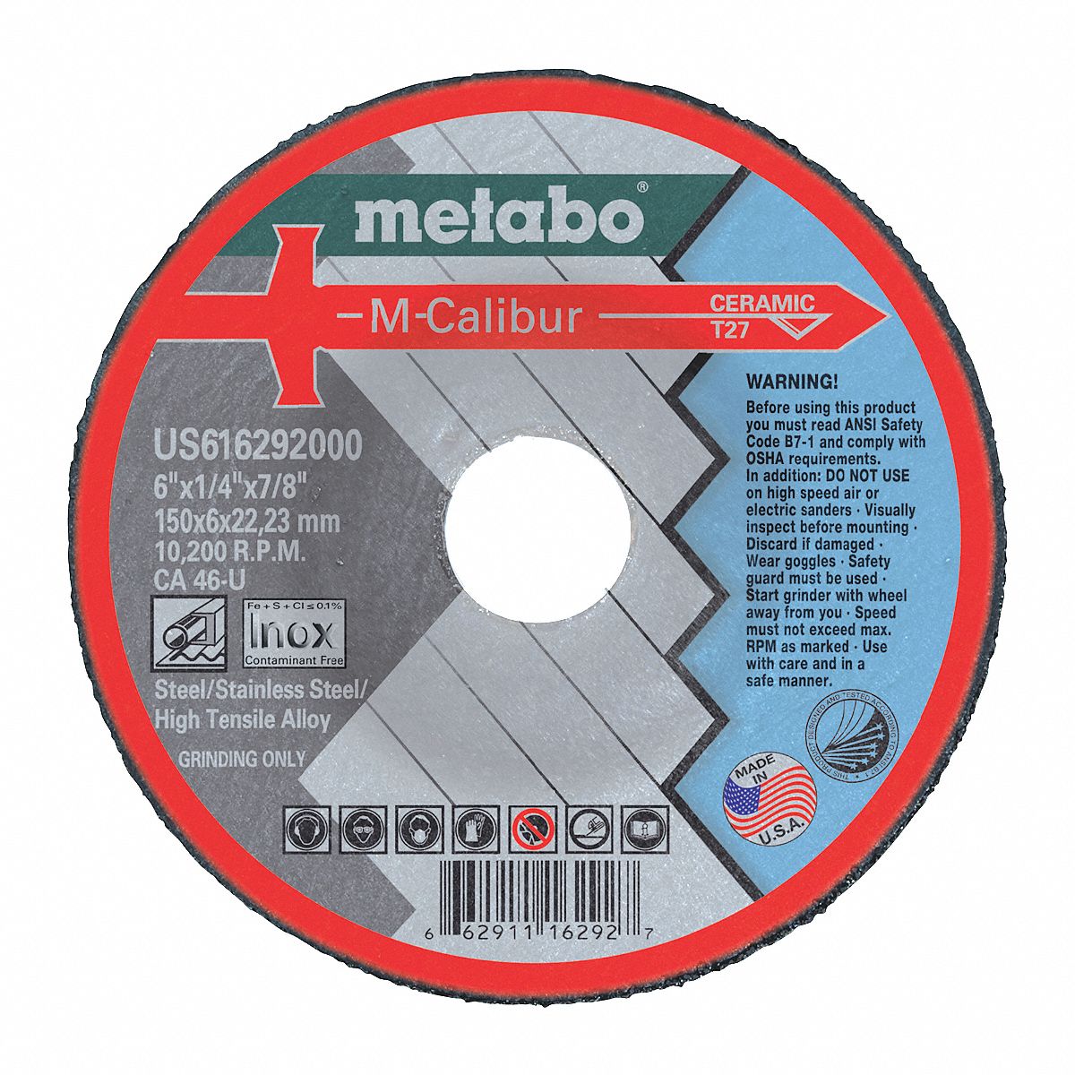 Grinding Wheel, T27, CA46U, 6"X1/4"X7/8"