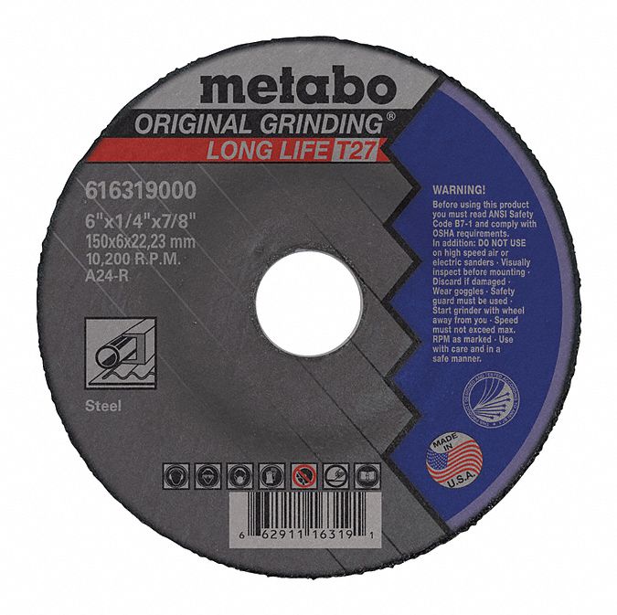 Grinding Wheel, T27, A24R, 6"X1/4"X7/8"