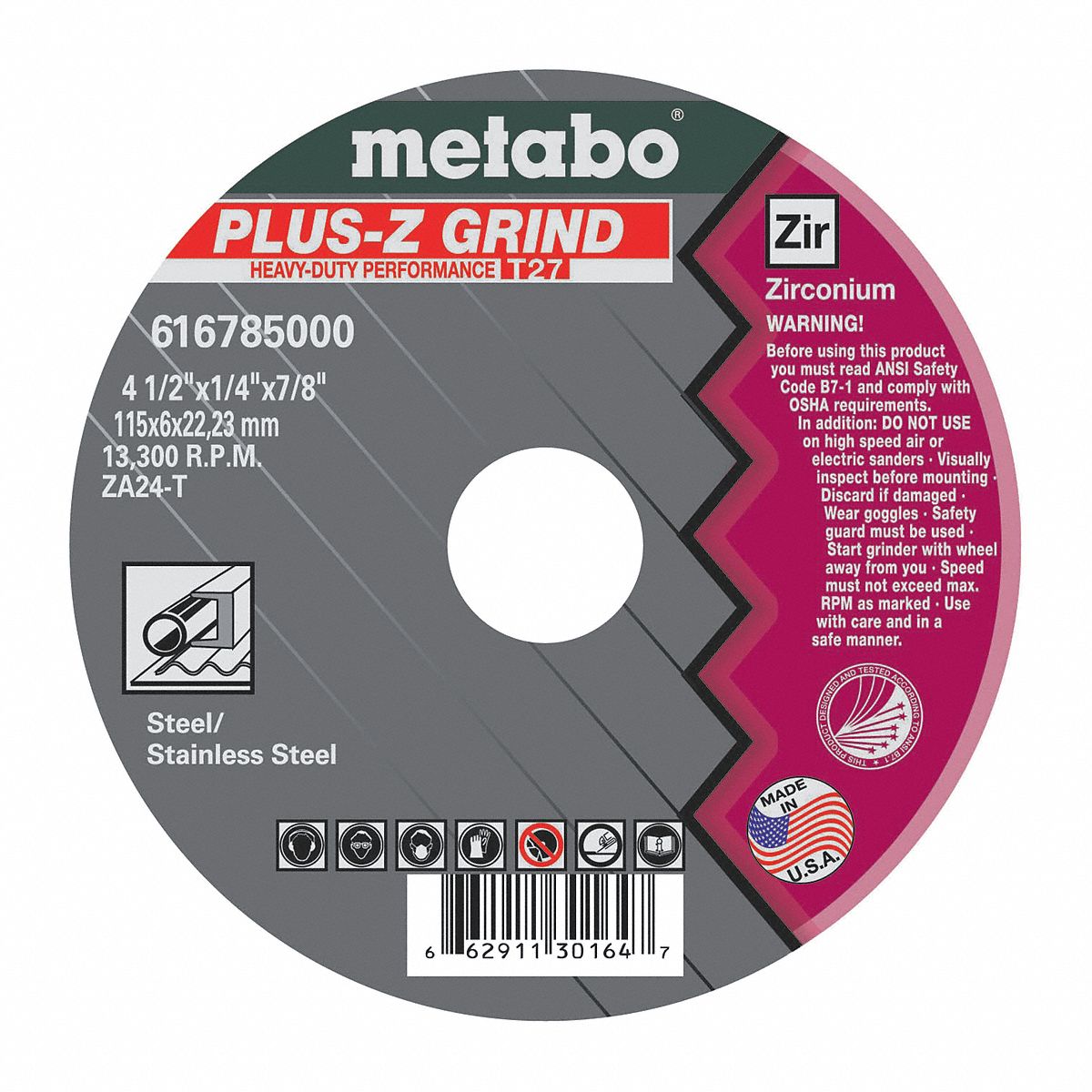 Grinding Wheel, T27, ZA24T, 4.5"X1/4"X7/8"