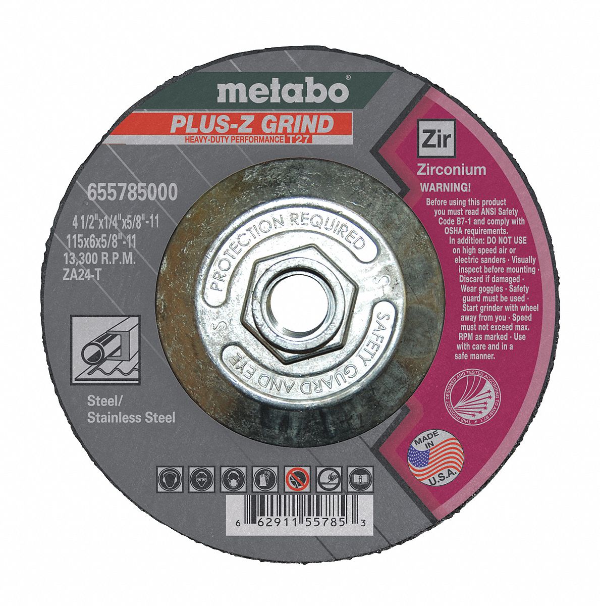 Grinding Wheel, T27, ZA24T, 4.5X1/4X5/8"-11