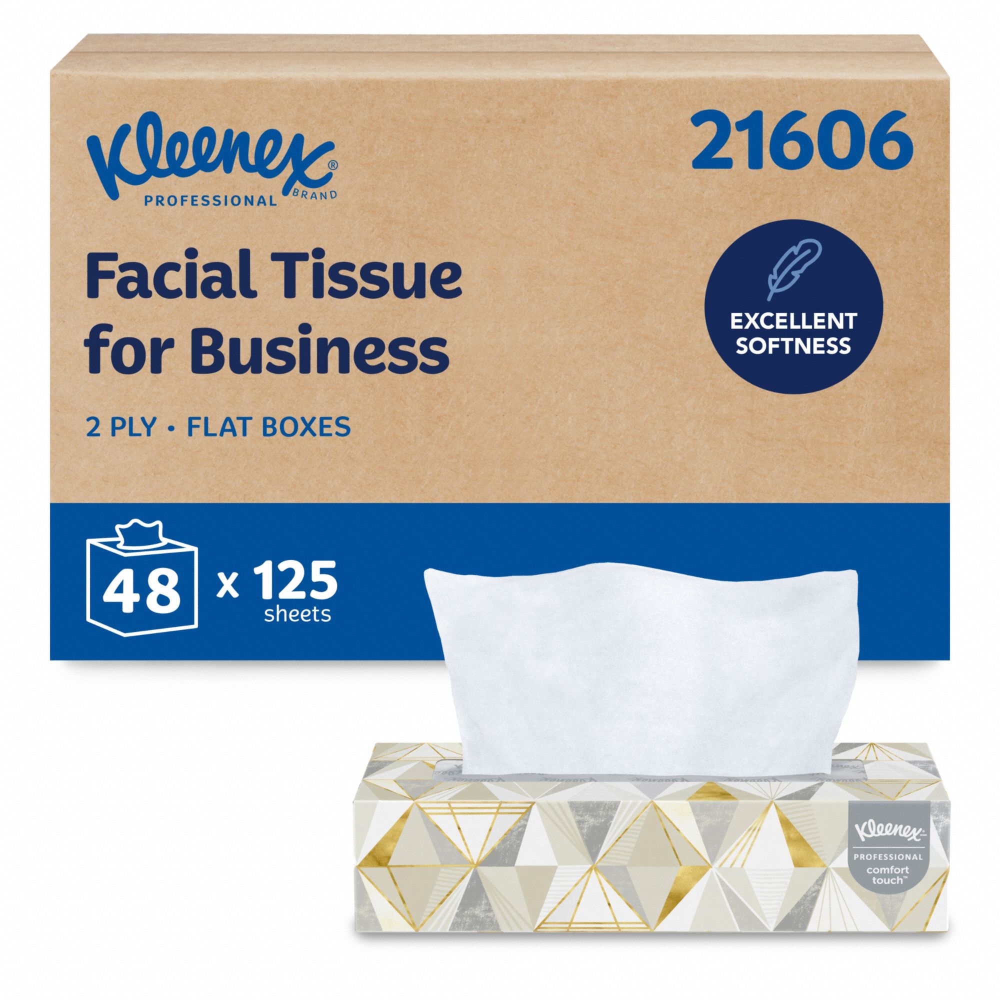 Facial Tissue: Flat, Kleenex® Professional, 7 3/4 in x 8 1/4 in Sheet Size, 2 Ply, 48 PK