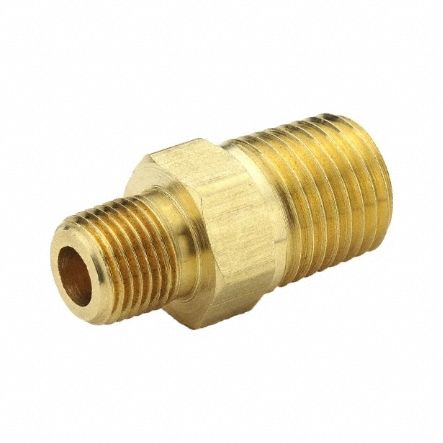 Hex Nipple: Brass, 1/2 in x 3/8 in Fitting Pipe Size, Male NPT x Male NPT, 1 9/16 in Overall Lg
