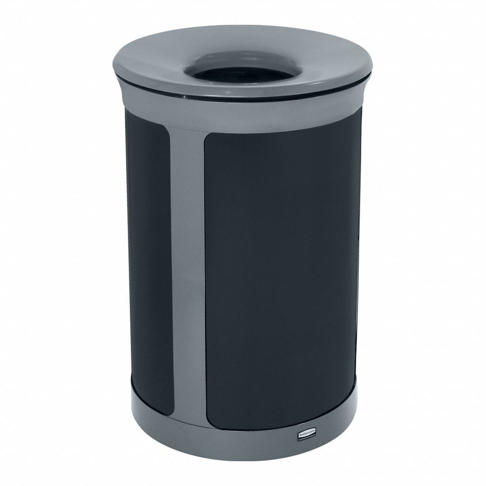 Trash Can: Metal, 23 gal Container Capacity, Open Top, Gray, Enhance™