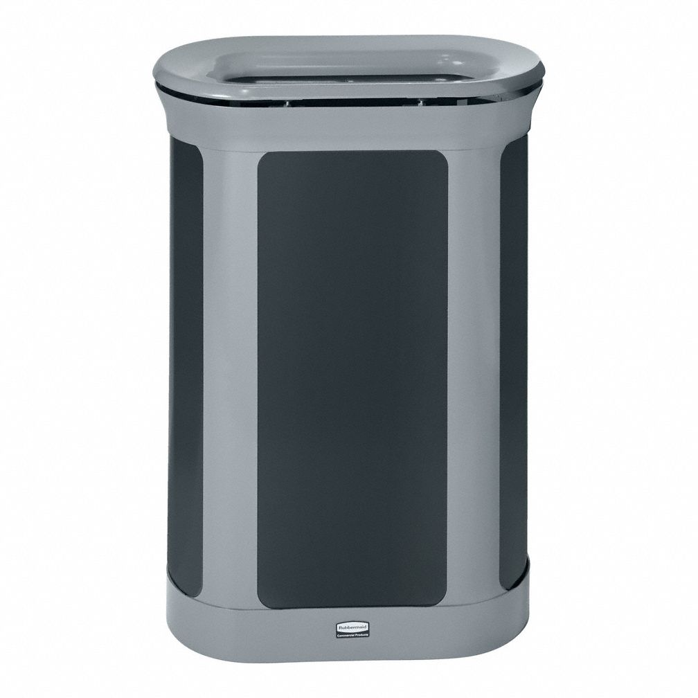 Trash Can: Metal, 13 gal Container Capacity, Open Top, Gray, Enhance™