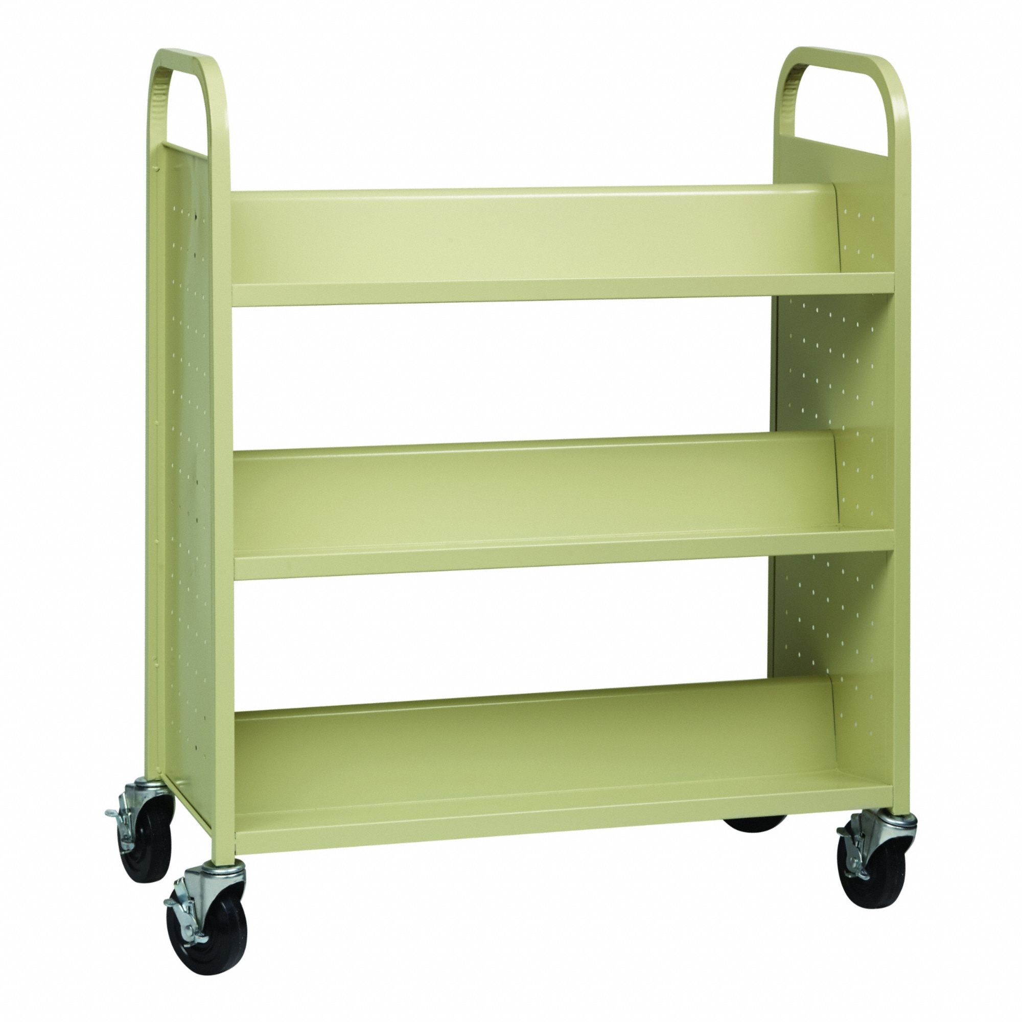 Book Cart: 46 1/4 in Overall Ht, 38 in Overall Wd, 18 in Overall Dp, Double-Sided Sides, Tan