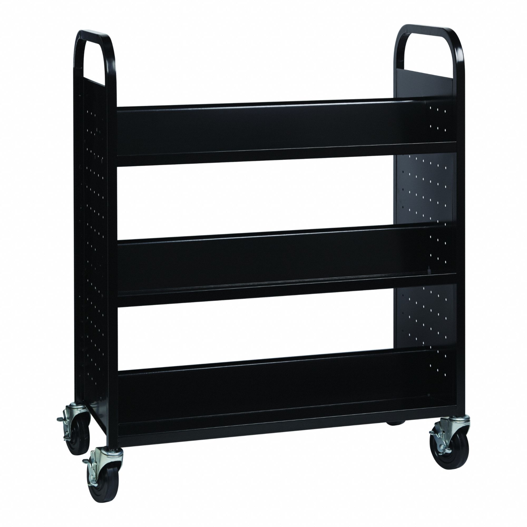 Book Cart: 46 1/4 in Overall Ht, 38 in Overall Wd, 18 in Overall Dp, Double-Sided Sides, Black