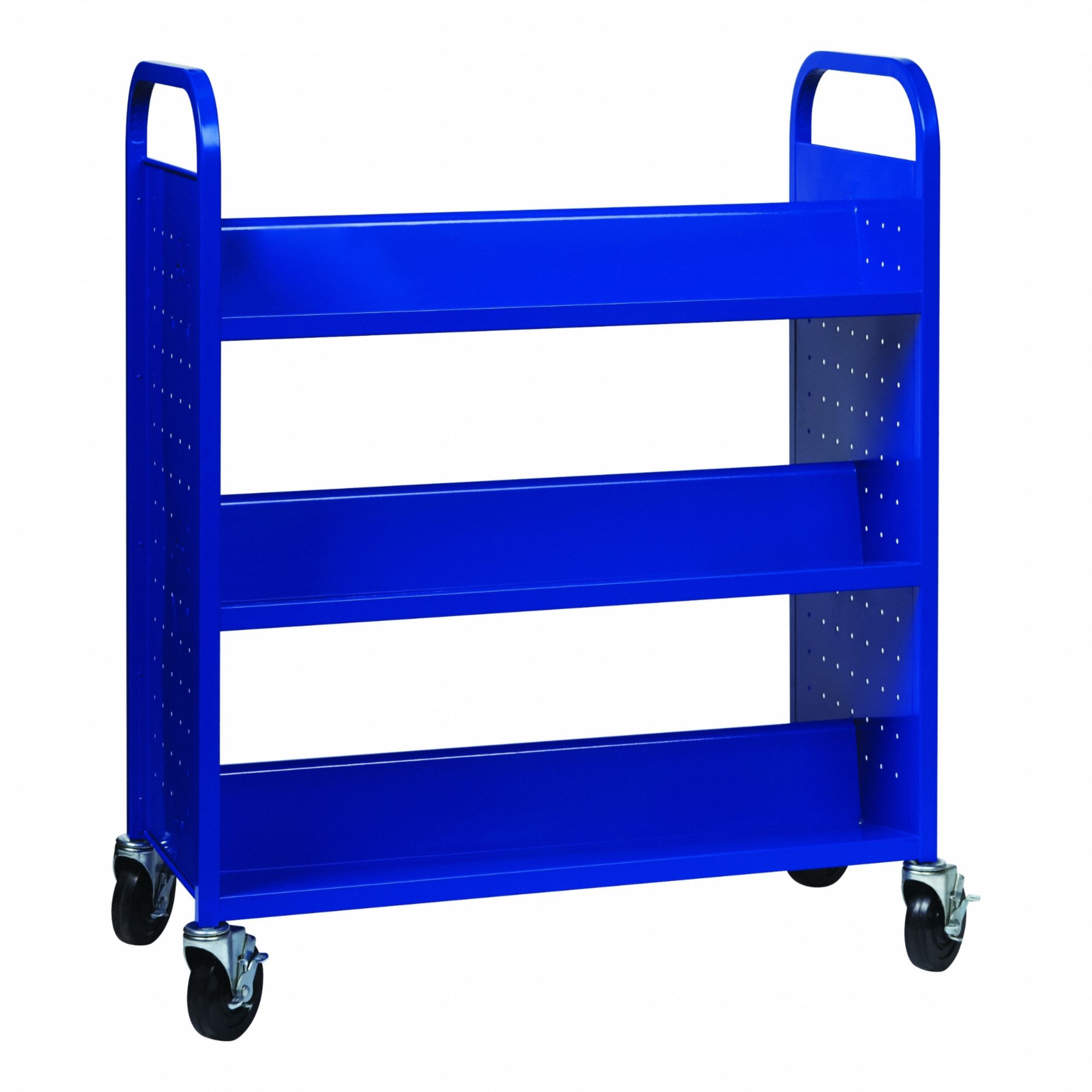 Book Cart: 46 1/4 in Overall Ht, 38 in Overall Wd, 18 in Overall Dp, Double-Sided Sides, Blue