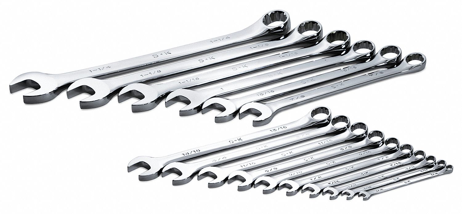SK PROFESSIONAL TOOLS, Alloy Steel, Chrome, Combination Wrench Set