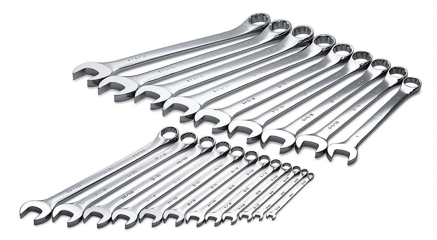 SK PROFESSIONAL TOOLS, Alloy Steel, Chrome, Combination Wrench Set