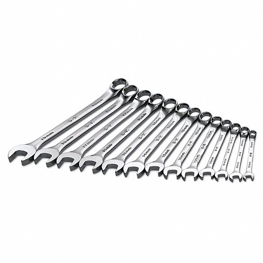 SK Hand Tool 86265 15 Piece 12 Point Metric Combination Chrome Wrench Set 