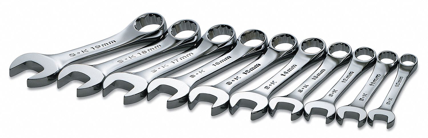 COMBINATION WRENCH SET, ALLOY STEEL, CHROME, 10 TOOLS, 15 °  HEAD OFFSET ANGLE