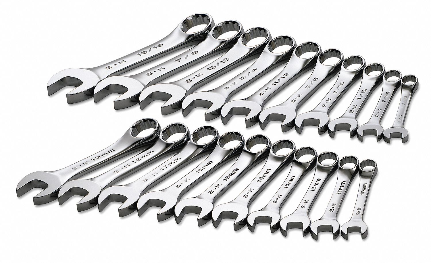 SK PROFESSIONAL TOOLS, Alloy Steel, Chrome, Combination Wrench Set