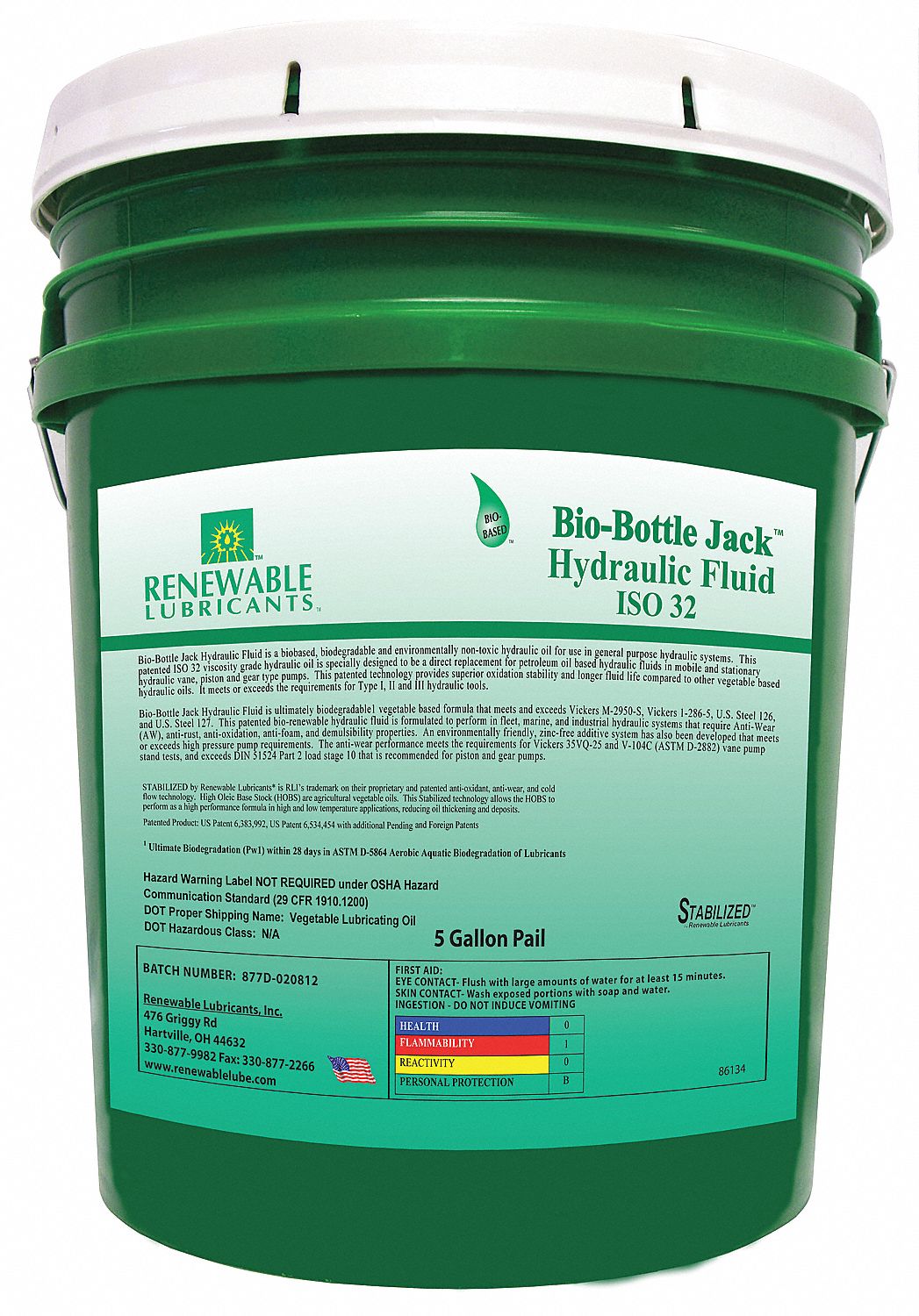 21A480 - Biodegradable Hydraulic Fluid 5 Gal