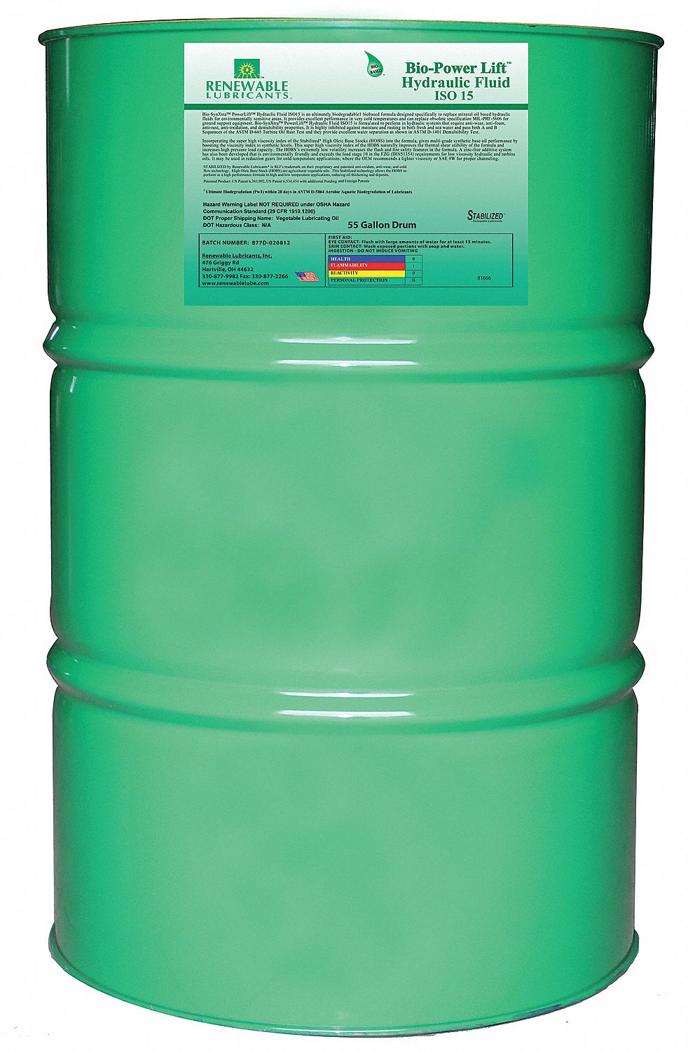 21A483 - Biodegradable Hydraulic Fluid 55 Gal
