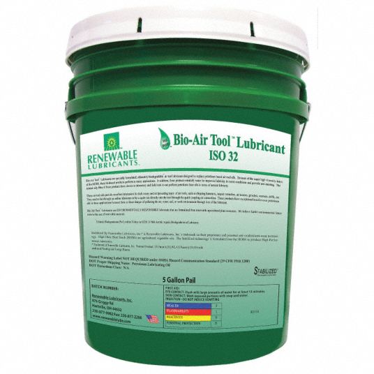 RENEWABLE LUBRICANTS Air Tool Lubricant, Synthetic Base Oil, 5 gal